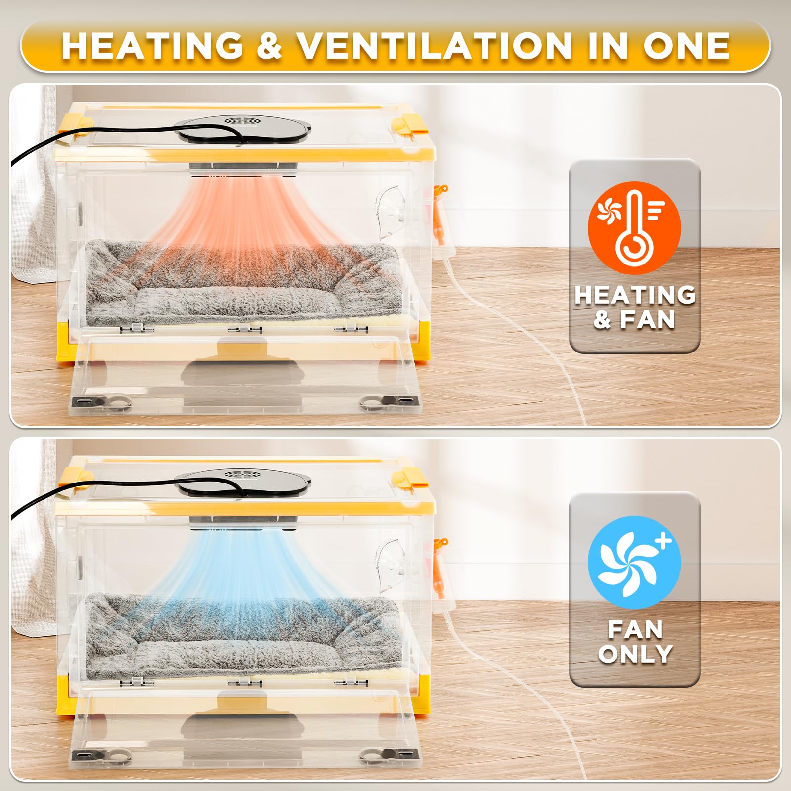 TURBRO 55L Pet Incubator, Precision Temperature Control for Puppy & Kitten Care, with Adjustable Fan Speed, Multifunctional LED