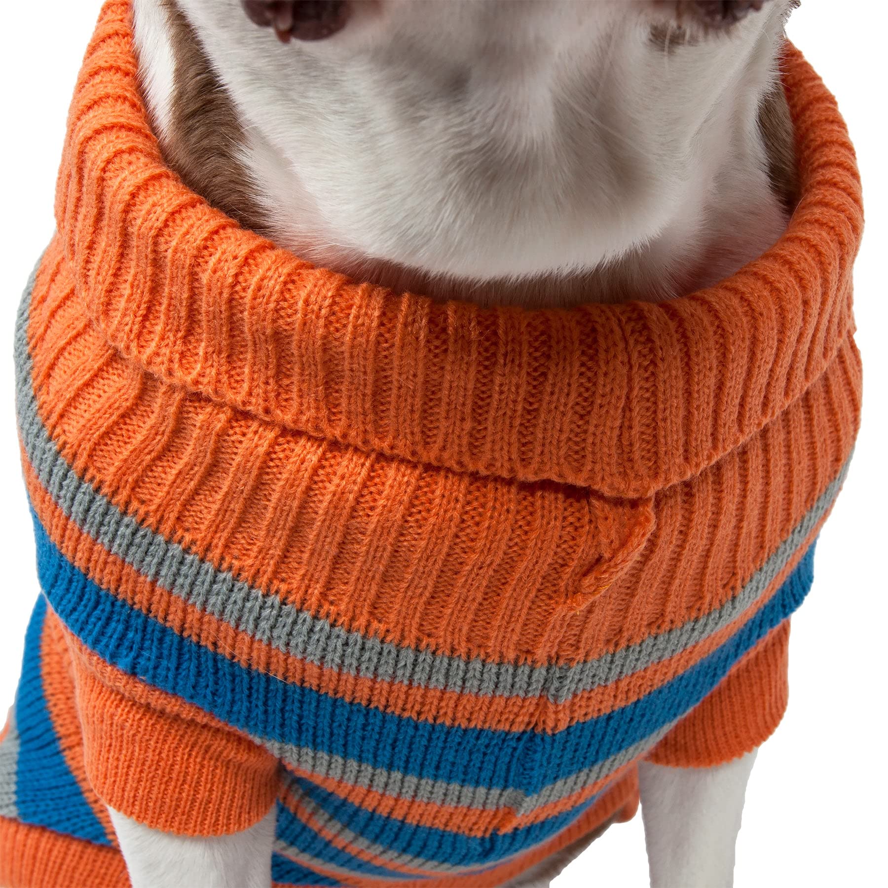 Pet Life ® Striped Pet Sweater - Designer Heavy Cable Knitted Dog Sweater with Turtle Neck - Winter Dog Clothes Designed to Keep Warm