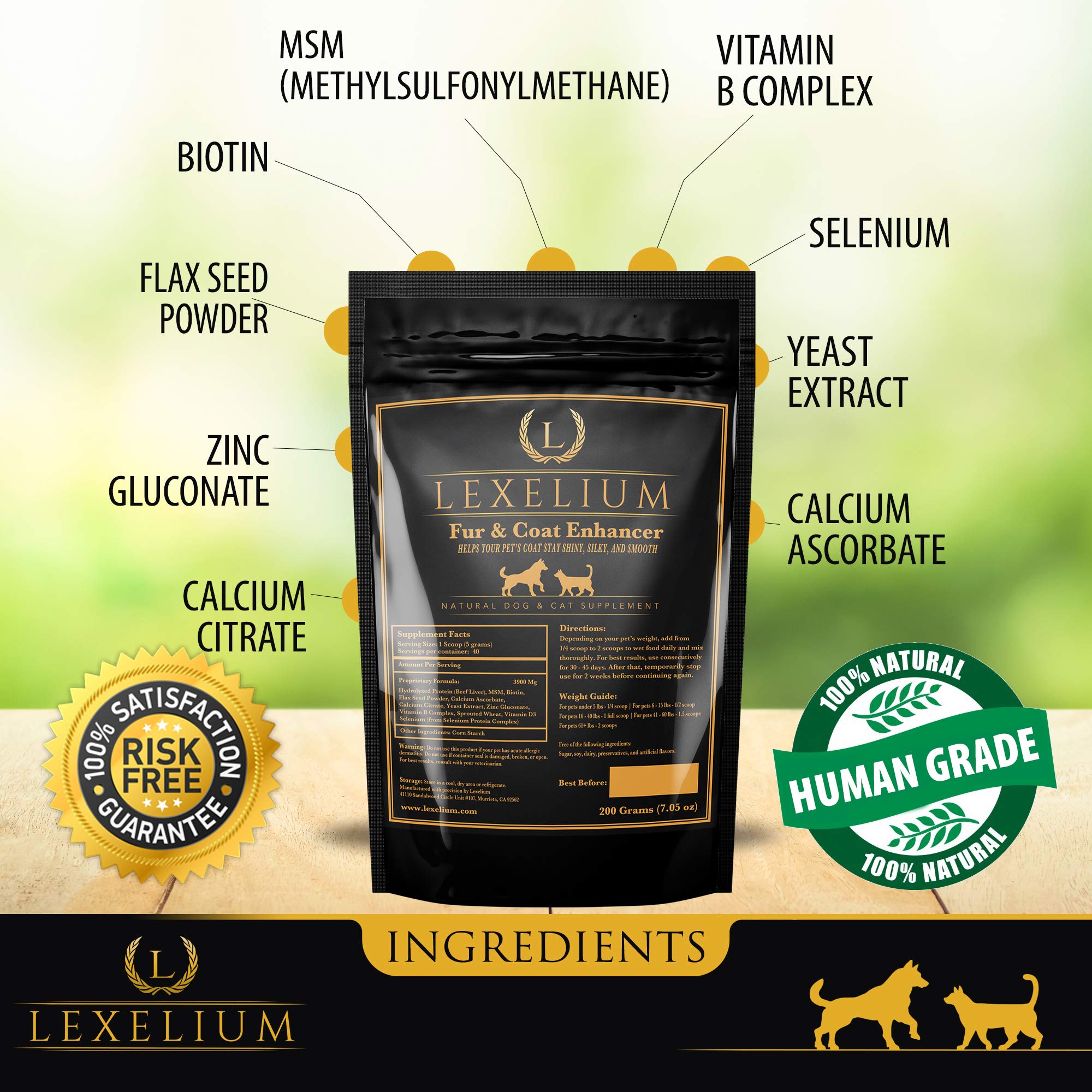 Lexelium Dermatitis Skin and Coat Supplement for Dogs and Cats - Promotes Healthy Skin and Fur for Dogs and Cats - Helps w/Itch,