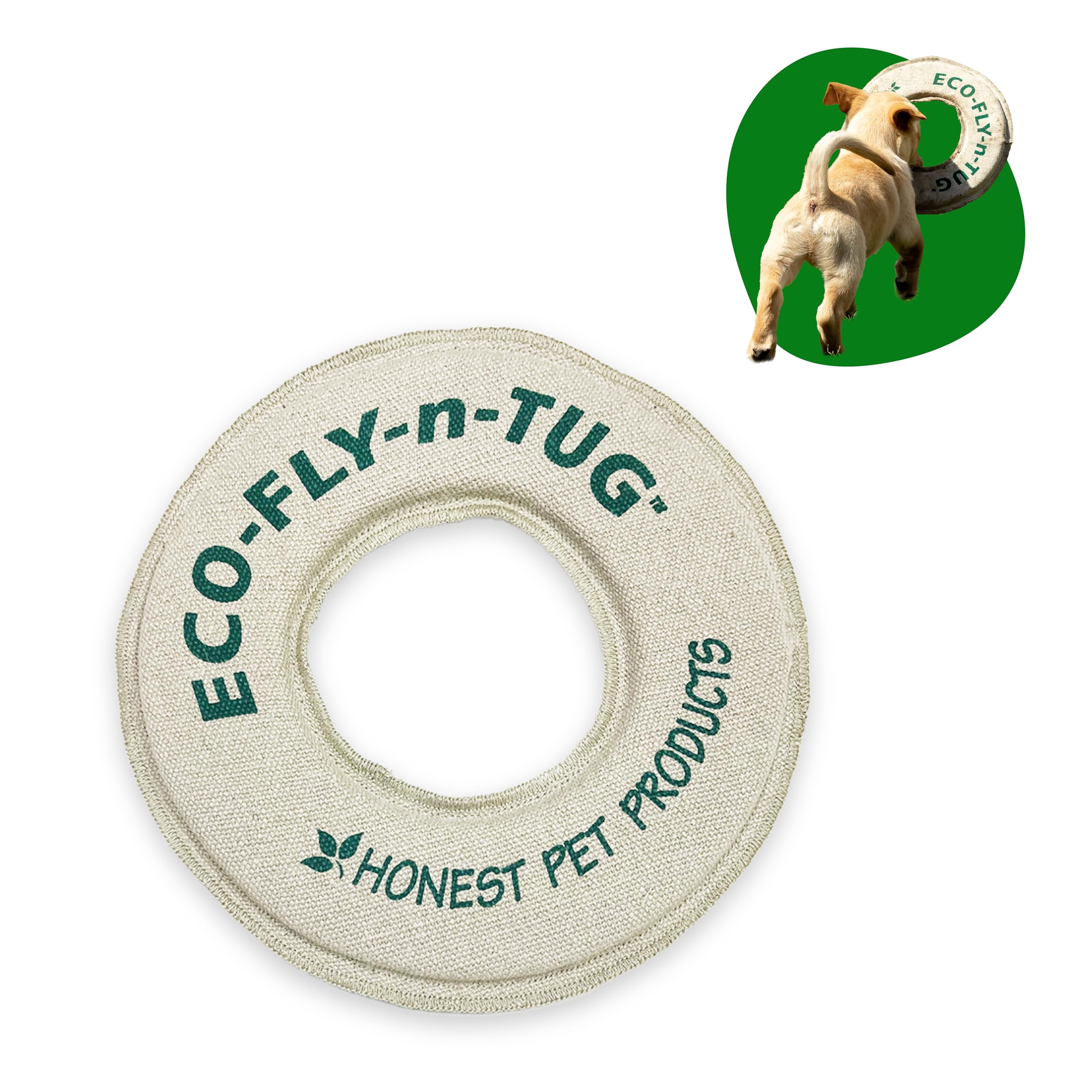 Honest Pet Products Eco-Fly-N-Tug Dog Frisbee - Handmade In Usa With Natural Hemp Canvas & Wool - Eco-Friendly Frisbee Dog Toy &