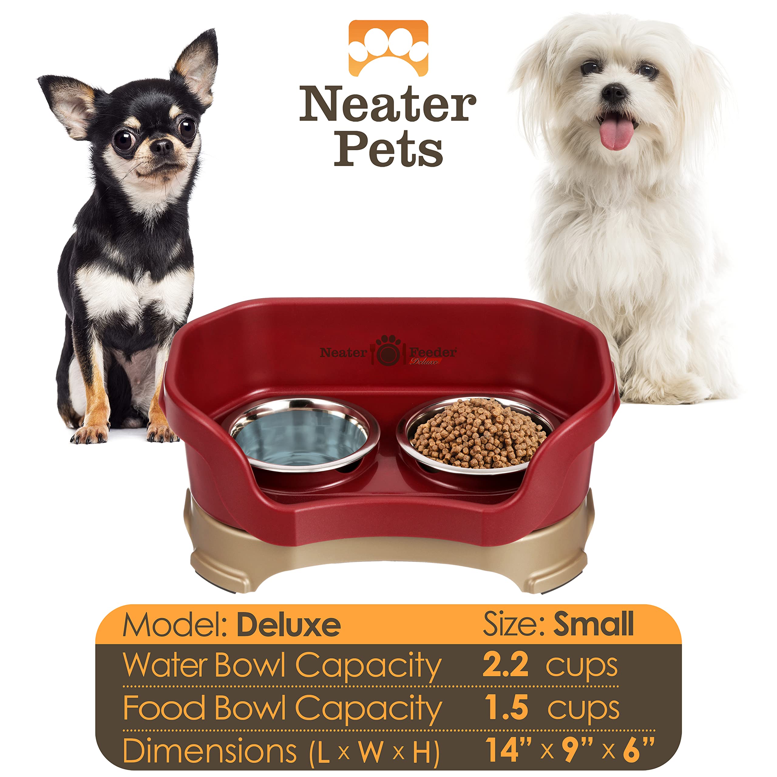 Neater Feeder - Deluxe Model for Dogs - Mess-Proof Elevated Dog Bowls (Small Dog, Cranberry) - Non-Tip, Spill Proof, Non-Skid Fo