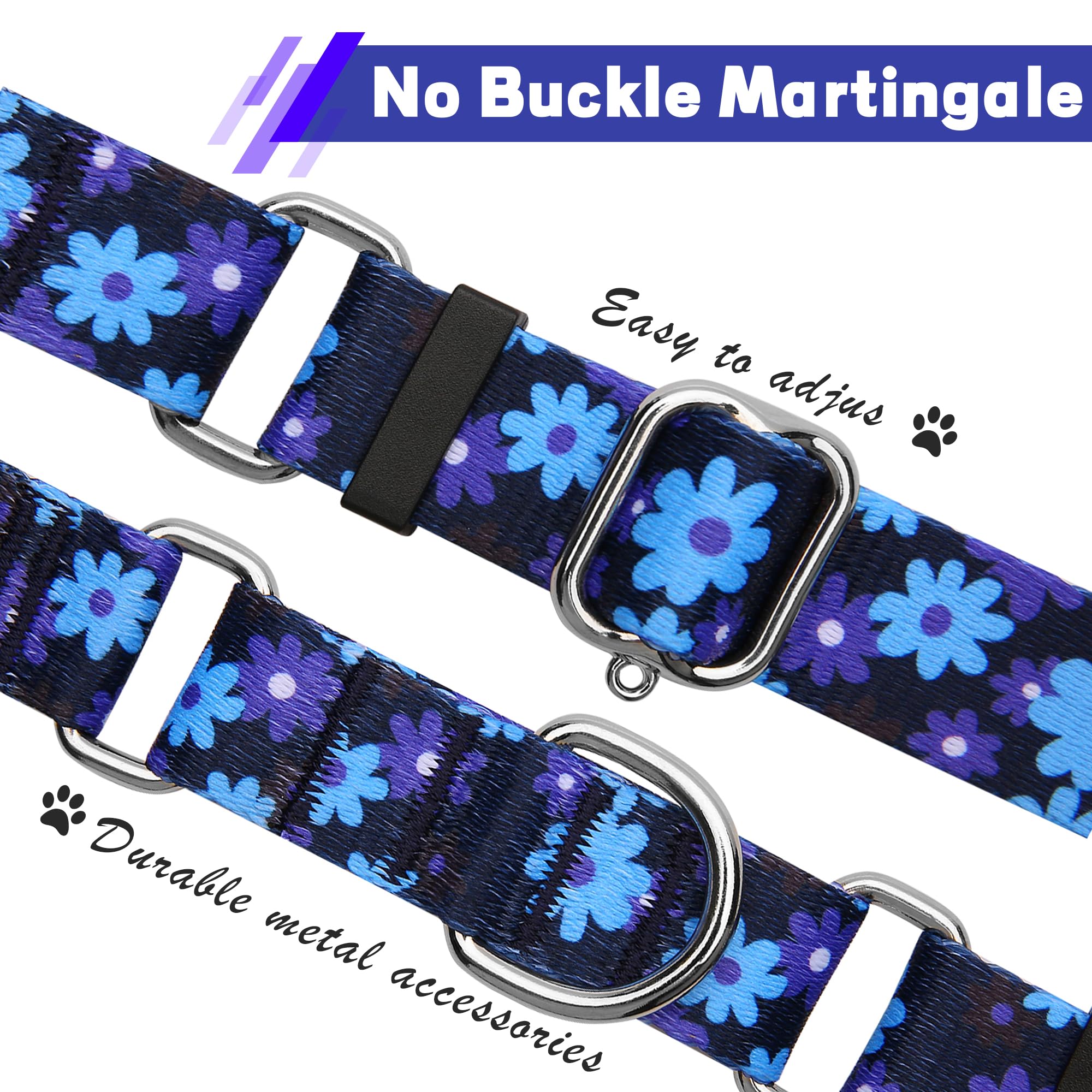 Hikiko Martingale Collar For Dogs With No Buckle Floral Dog Collars Soft Nylon No Slip Dog Collar For Extra Small Dogs,Navy Blue