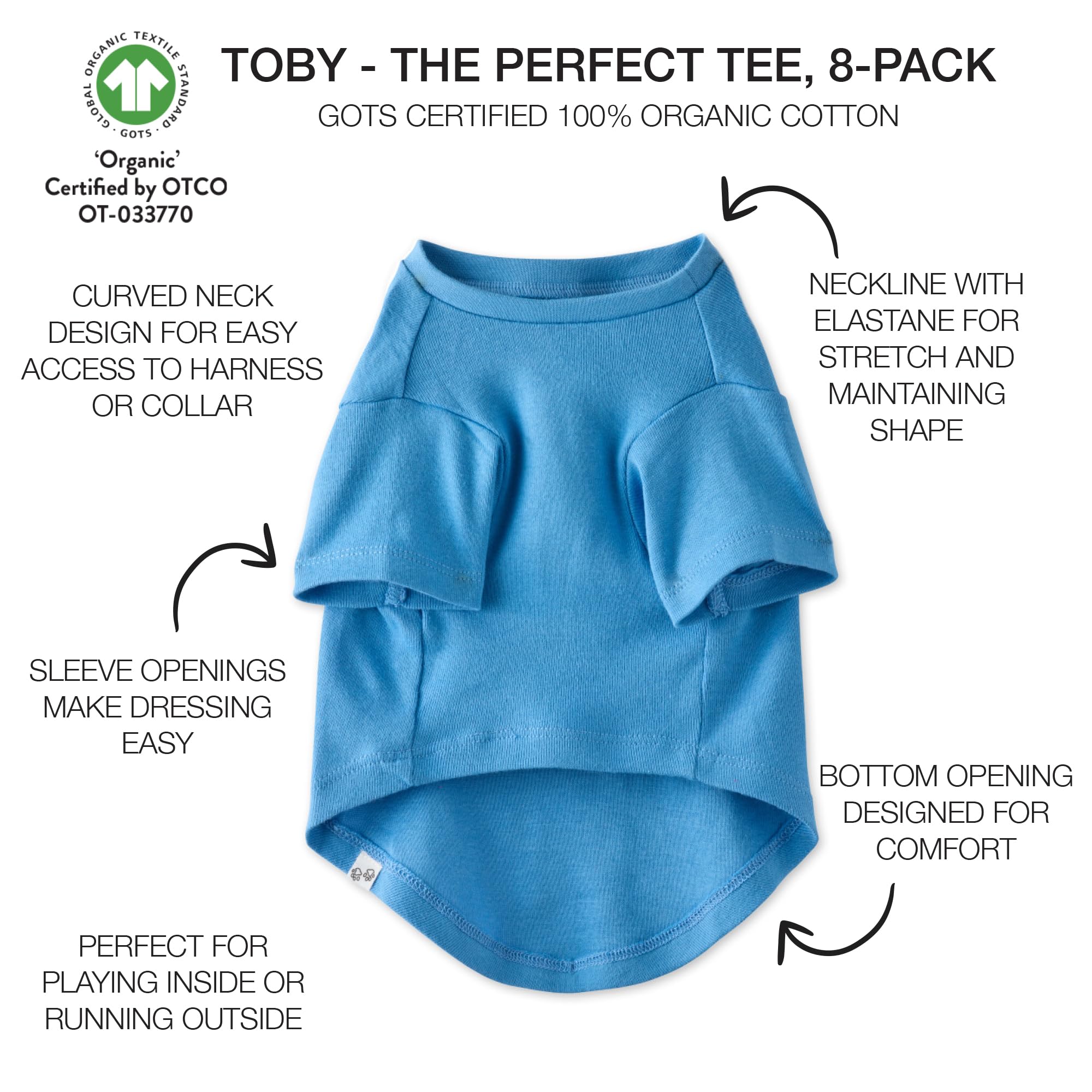 Pet Passion Multipack 100% Organic Cotton Dog Short Sleeve T-Shirt Pet Tees For All Breeds, Rainbow Blues, X-Large