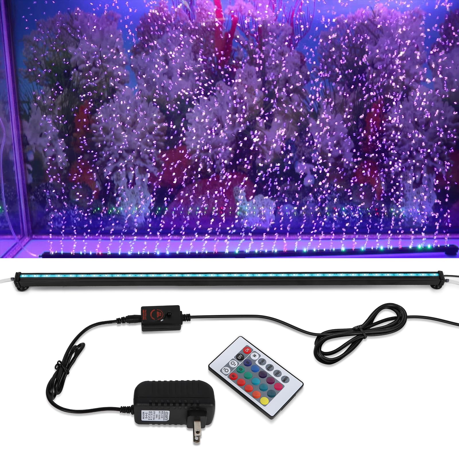 Szminiled Submersible Aquarium Light, Fish Tank Light With Air Bubble Hole, Rgb Color Changing Brightness Adjustable Ip68 Waterproof Remote Control Led Light For Aquarium Fish Tank 35 Inch