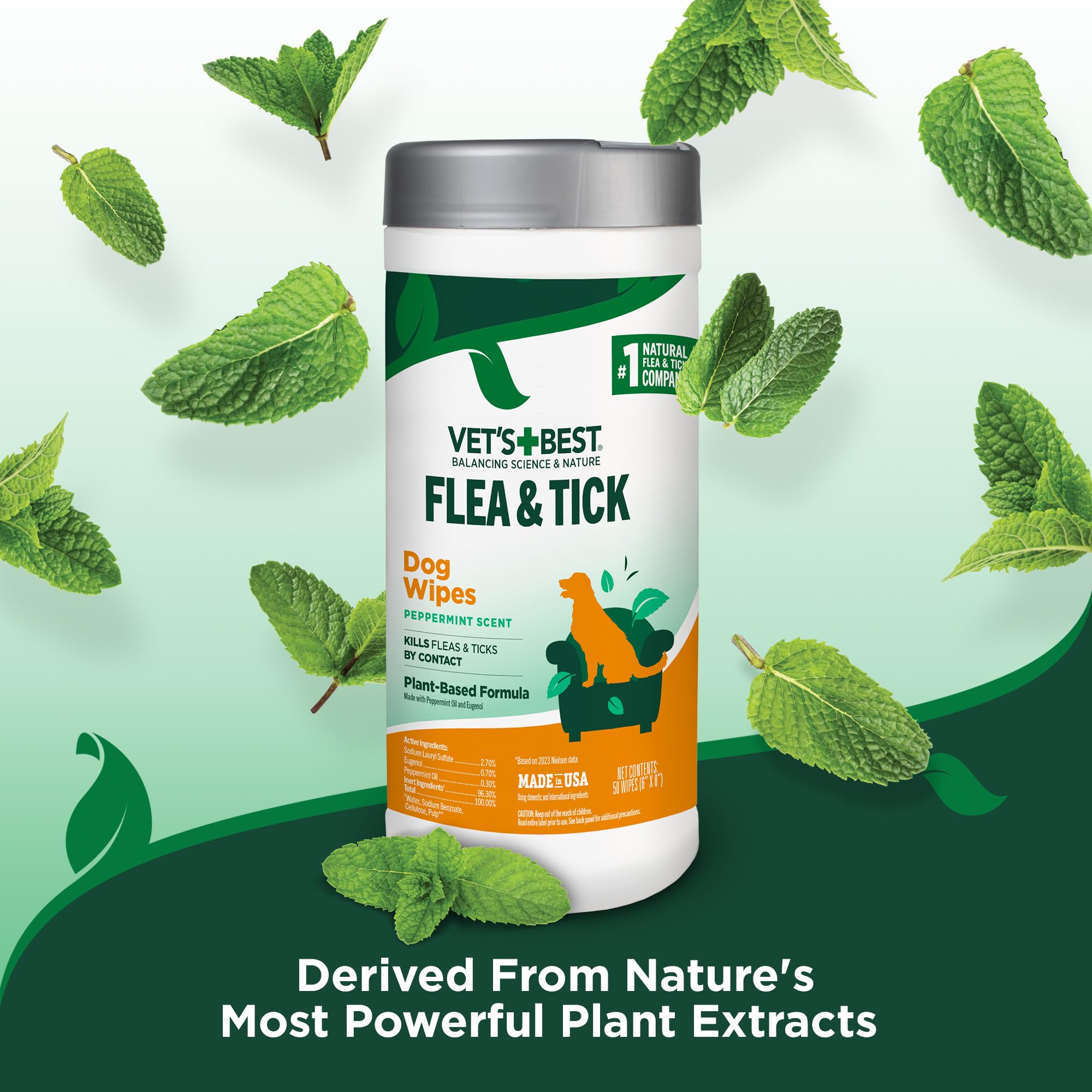 Vets Best Flea and Tick Wipes for Dogs and Cats - Flea Treatment for Cats and Dogs - Plant-Based Formula - Certified Natural Oi
