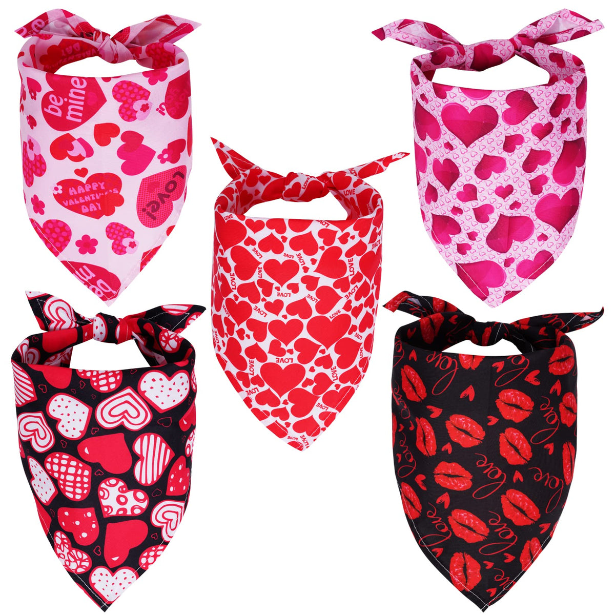 Dxhycc 5 Pack Valentine'S Day Dog Bandanas Triangle Dog Scarf Valentine Pet Bandana With Love Print Red Pink Heart Design For Medium And Large Dogs Cats Pets