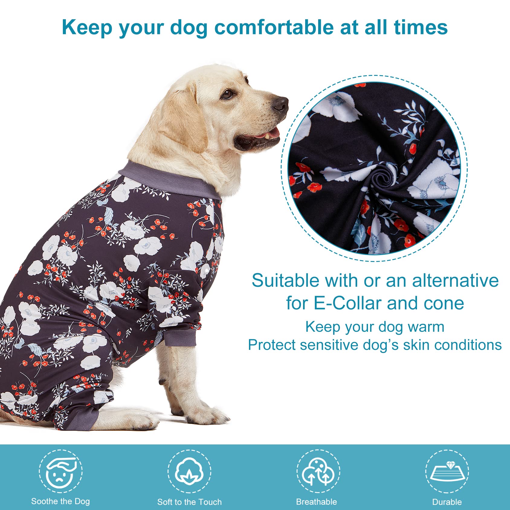 Lovinpet Medium/Big Breeds Large Dog Pajamas, Anti Licking, Wound Care/Post Surgery Dogs Pajamas, Lightweight Stretchy Fabric, B