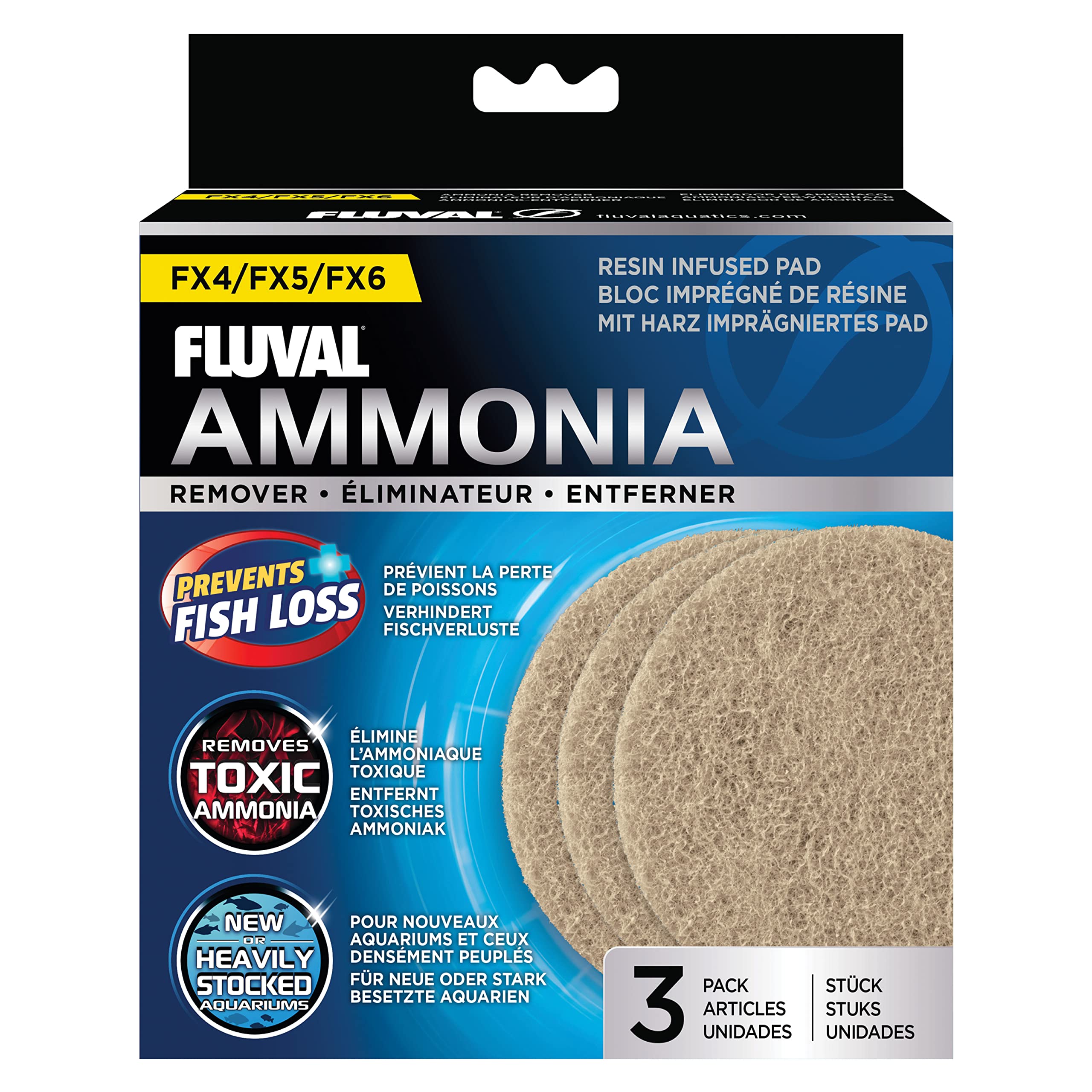 Fluval FX4/FX6 Ammonia Remover Pad, Replacement Aquarium Filter Media, 3-Pack