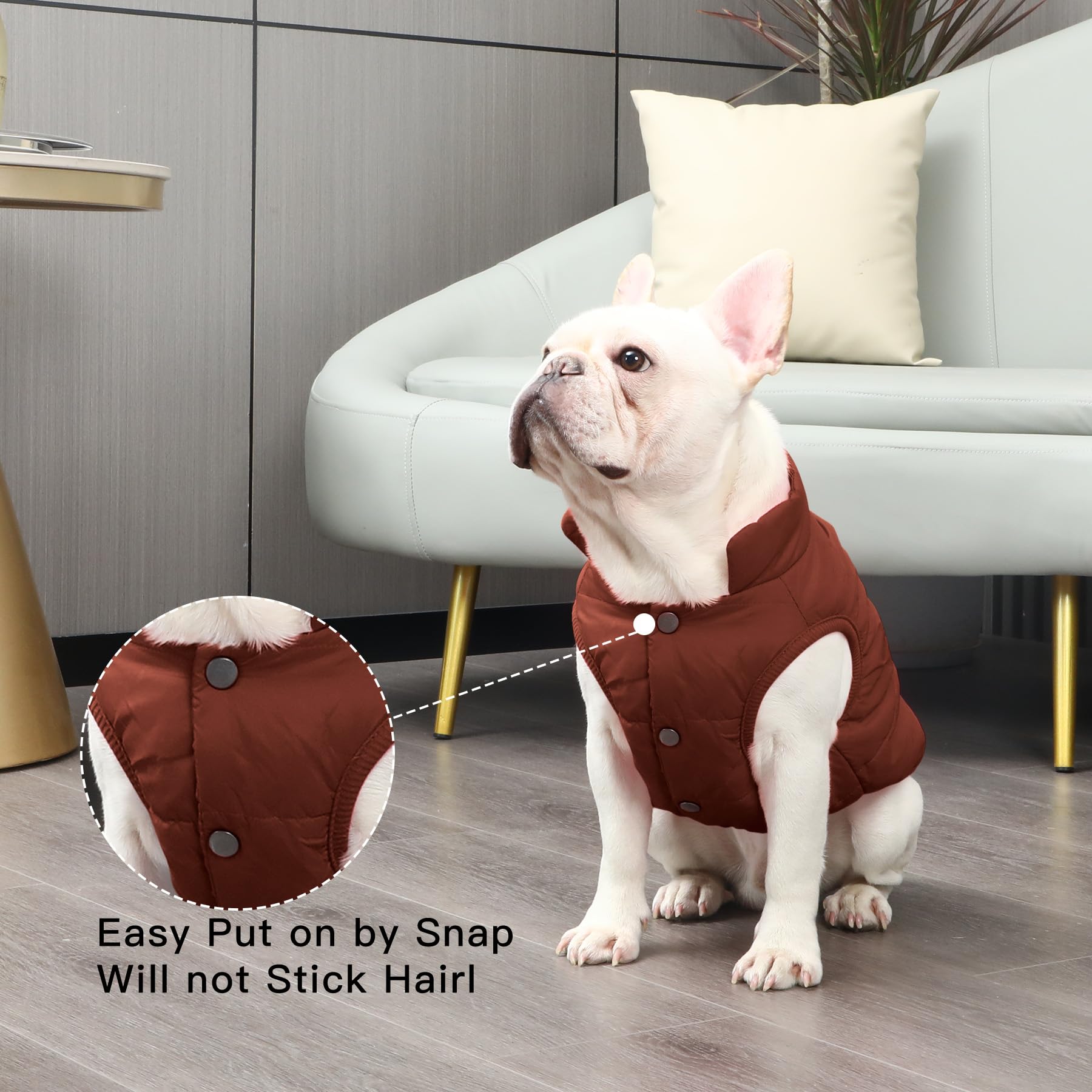 Joydaog 2 Layers Fleece Lined Warm Dog Jacket For Puppy Winter Cold Weather,Soft Windproof Small Dog Coat,Brown S