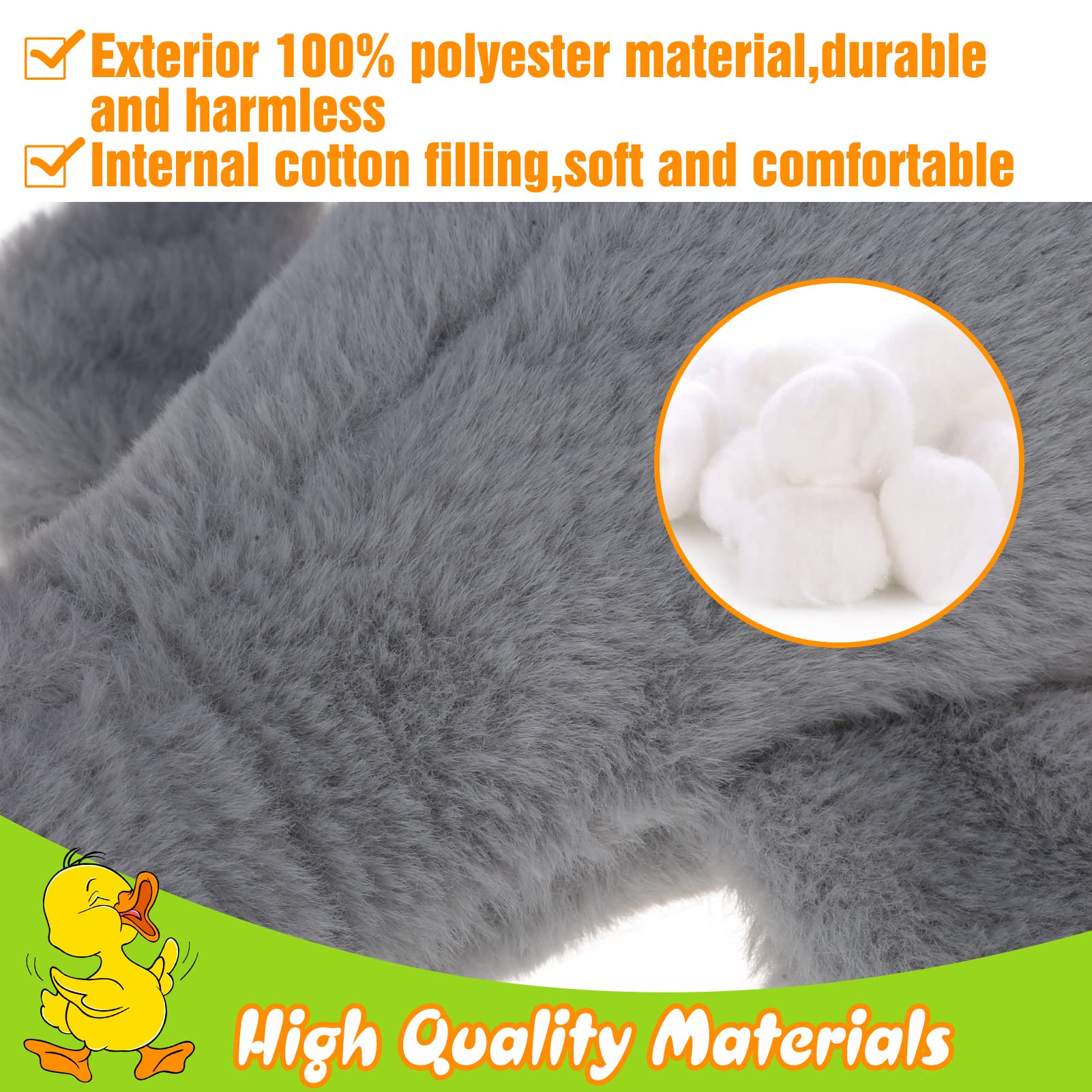 Expawlorer Plush Squeaky Duck Dog Toy - Soft Stuffed Cute Duck, Best Birthday Gift Interactive Filled Chew Toys For Small Medium Large Dogs Puppy Biting Training Teething, Grey
