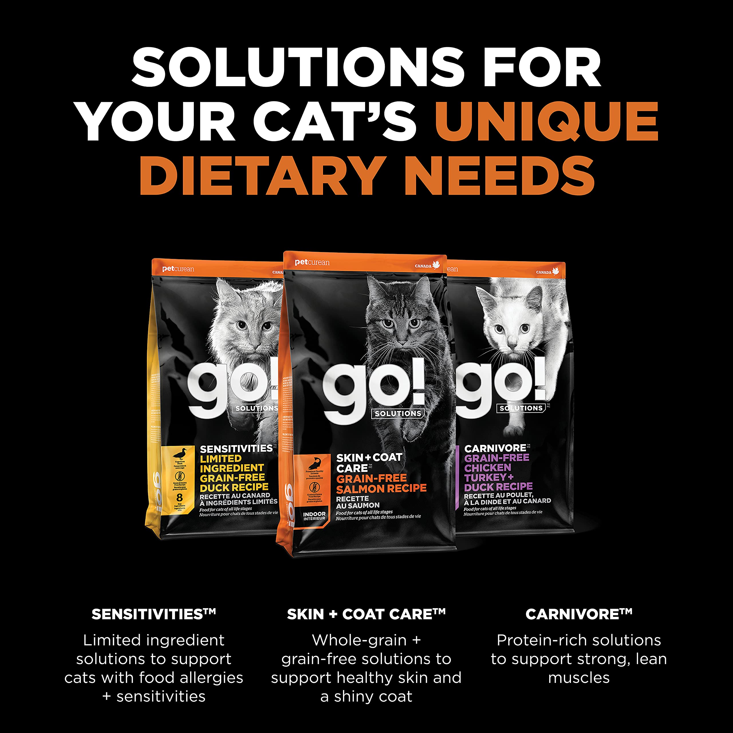 Go! Solutions Skin + Coat Care, Grain-Free Dry Cat Food, Salmon Recipe, 8 lb Bag