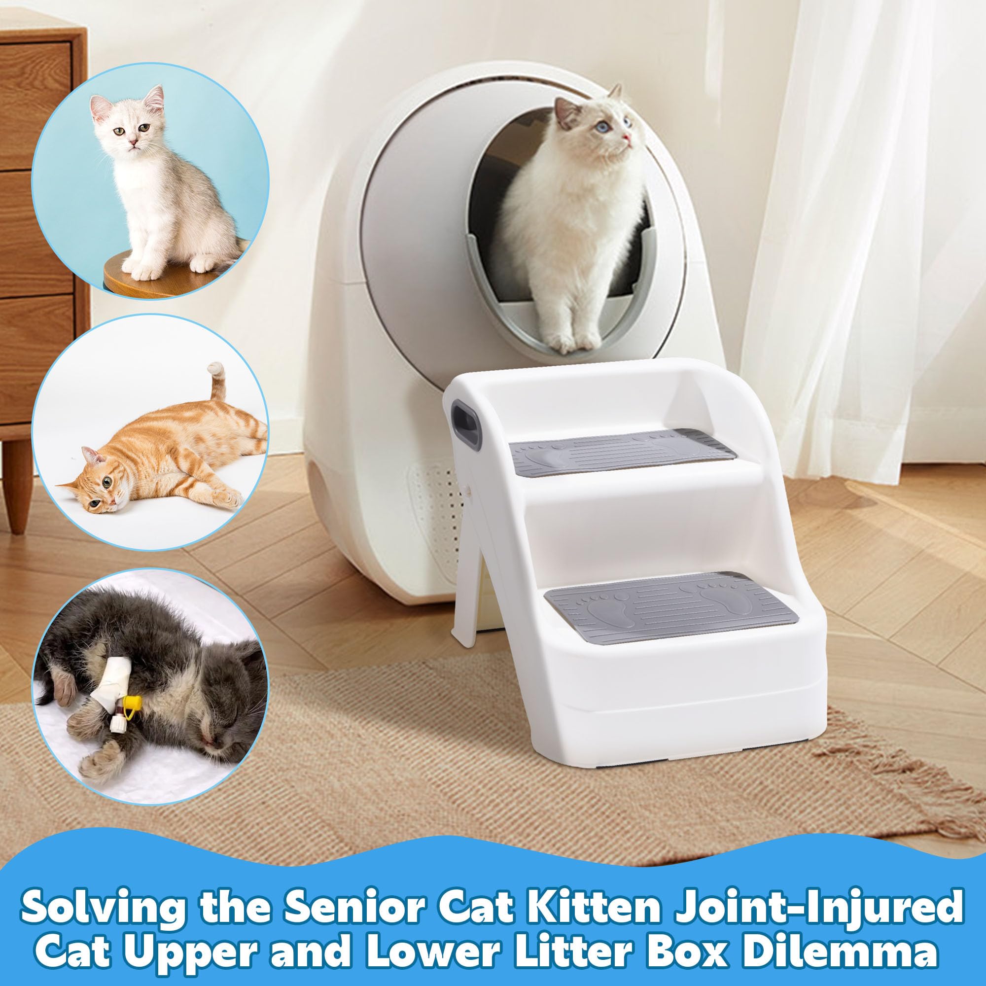 Balapet Cat Ramp For Litter Box Litter Box Ramp Custom Fit For Automatic Cat Litter Box,With Non-Slip Rubber Feet, Cat Steps Sui