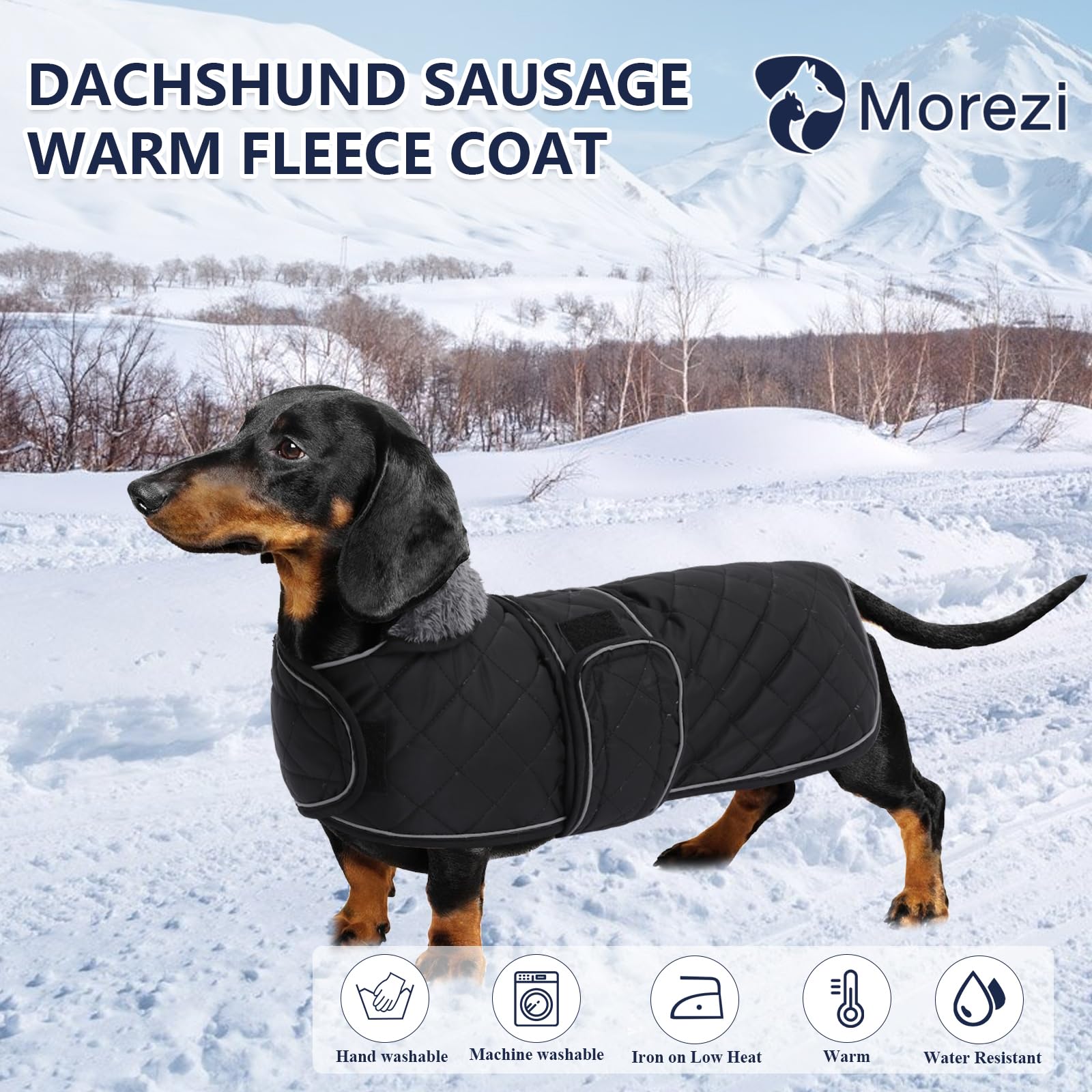 Morezi Dachshund Coats, Dachshund Coat, Coat For Dachshund, Dog Winter Coat With Padded Fleece Lining, Outdoor Dog Apparel With Adjustable Bands - Black - L