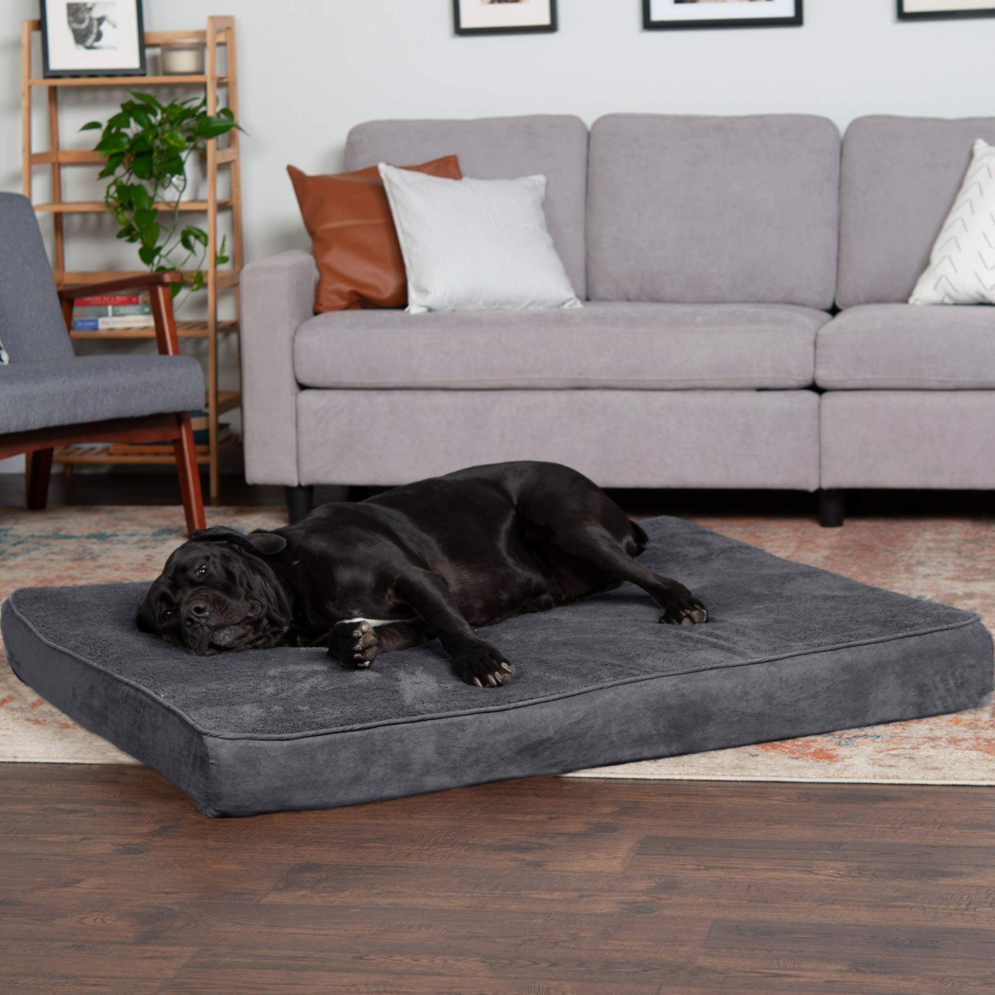 Furhaven Orthopedic Dog Bed for Large Dogs w/ Removable Washable Cover, For Dogs Up to 125 lbs - Terry & Suede Mattress - Gray,