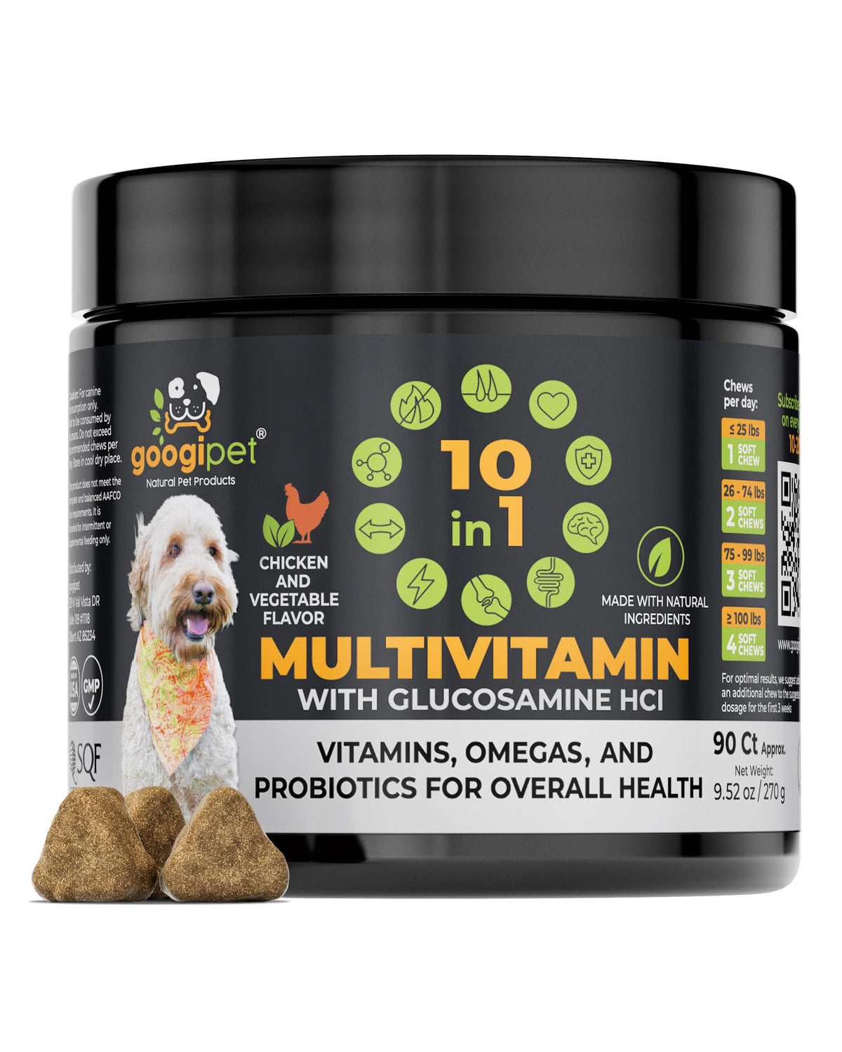 Googipet 10 In 1 Dog Multivitamin With Dog Probiotics For Gut Health, Dog Vitamins And Supplements With Msm & Glucosamine For Dogs Hip & Joint Support - Omega 3 Krill Oil For Skin & Coat