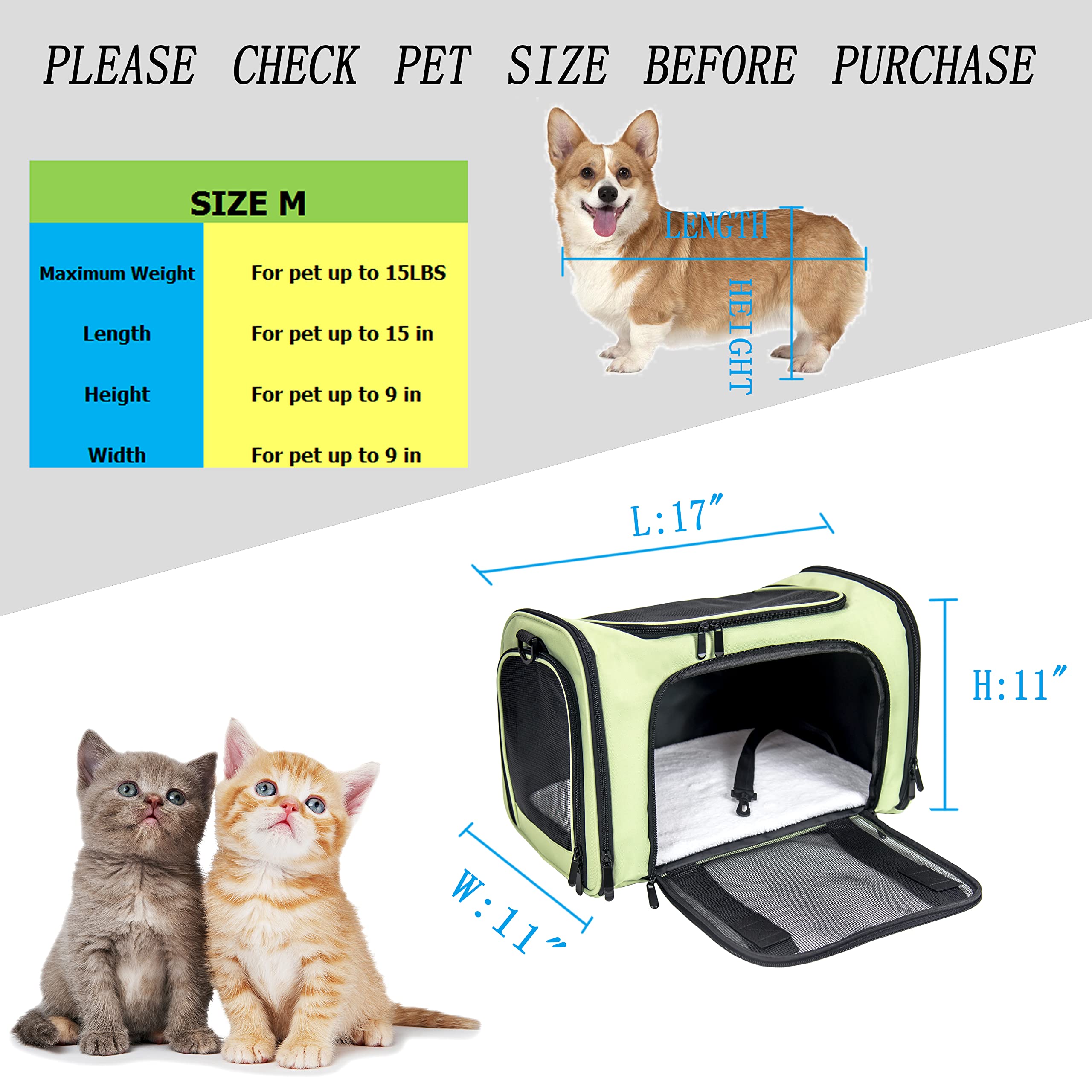 Nextfri Soft Sided Carrier For Small Medium Cats Dogs,Tsa Airline Approved Collapsible Travel Pet Carrier Medium Green