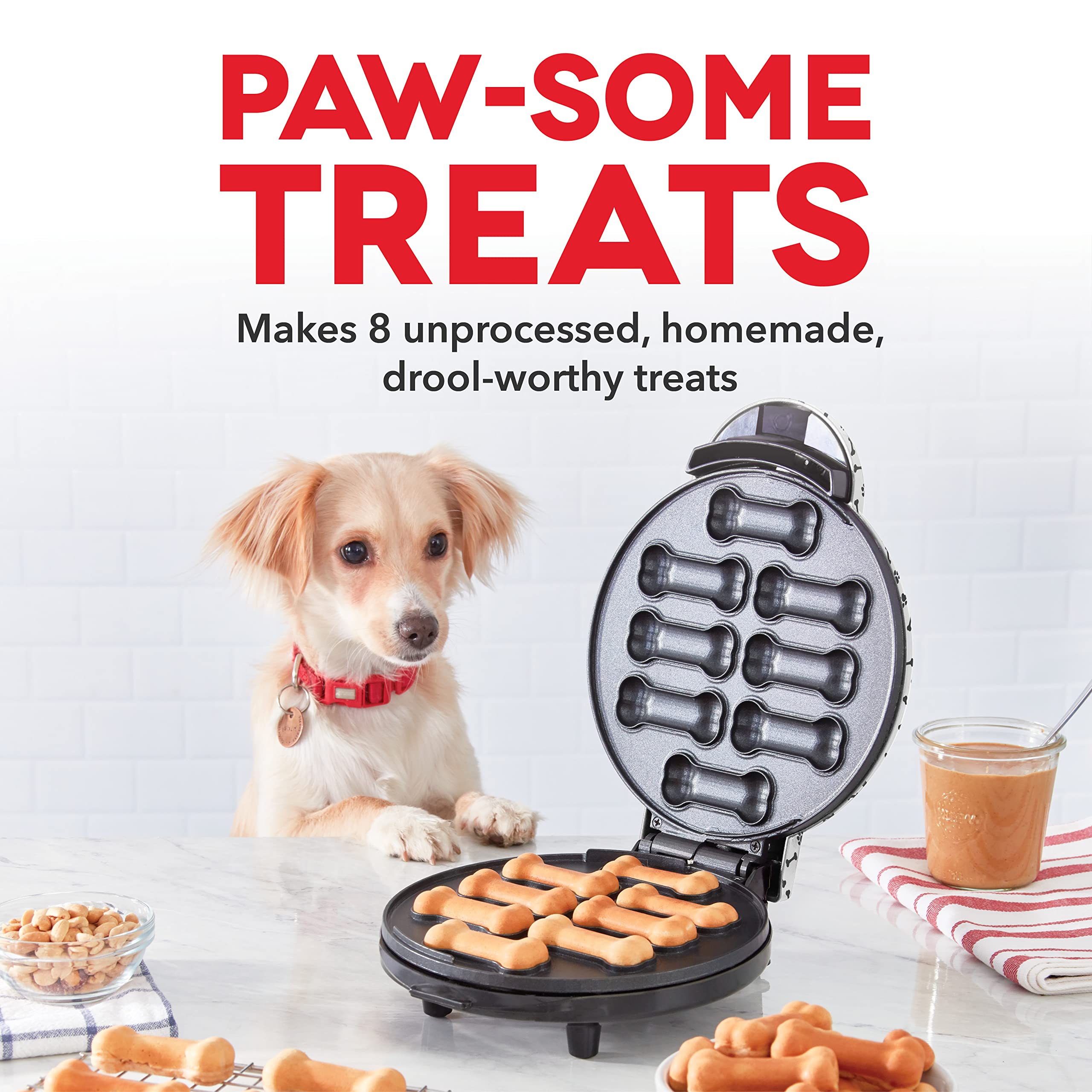 DASH Dog Treat Maker - Non-Stick, Makes 8 Homemade Snacks - White, Model DDTM008GBWP04