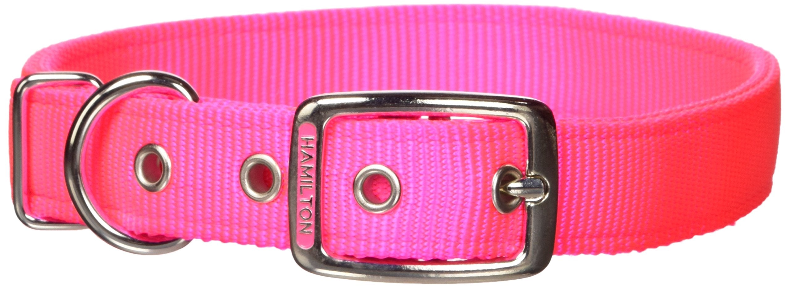 Hamilton Thick Nylon Deluxe Dog Collar, 1-Inch by 24-Inch Double, Hot Pink