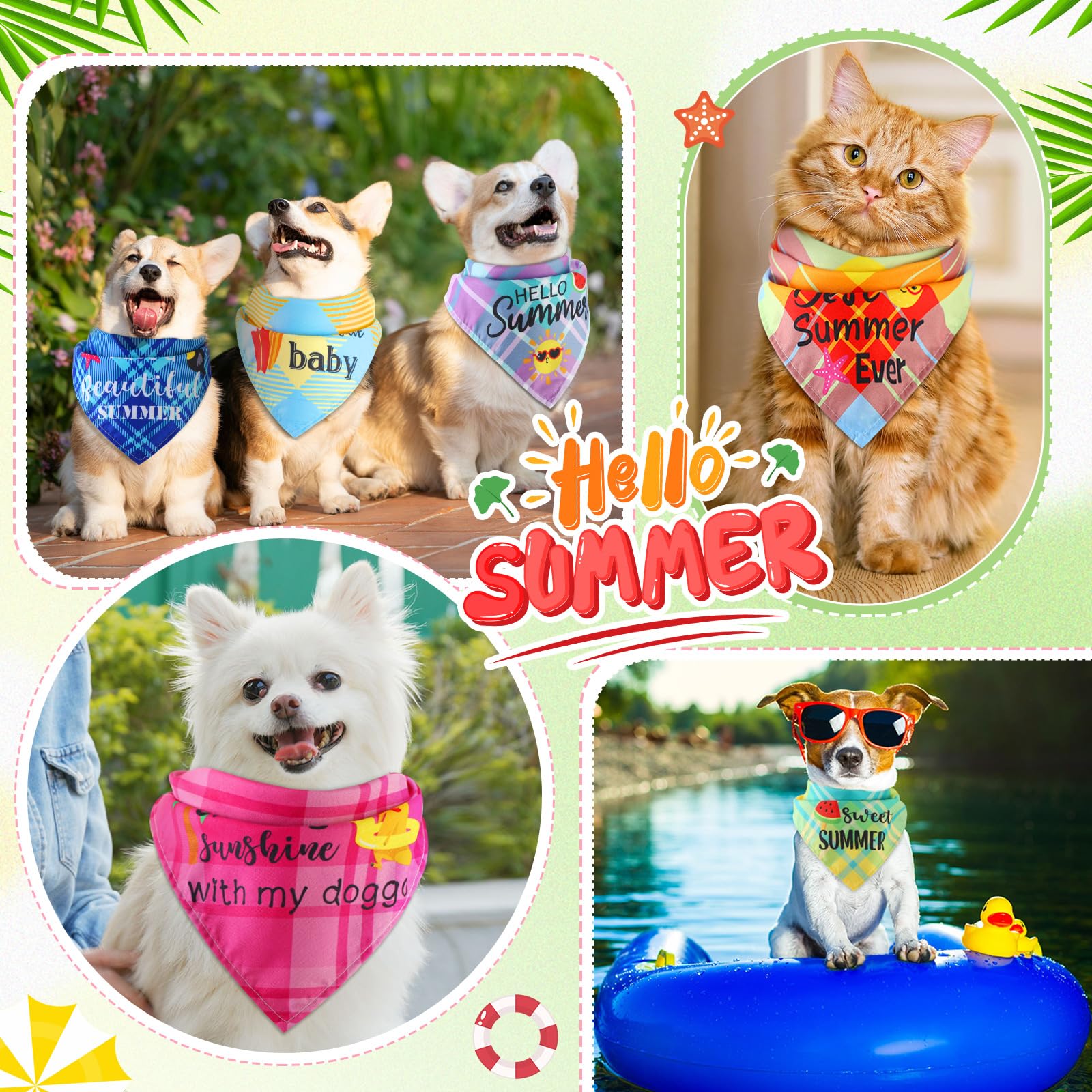Sweetude 100 Pcs Summer Plaid Dog Bandana Bulk With Sayings Hawaii Bandana Pet Scarf Triangle Bibs Washable Puppy Kerchief Adjus