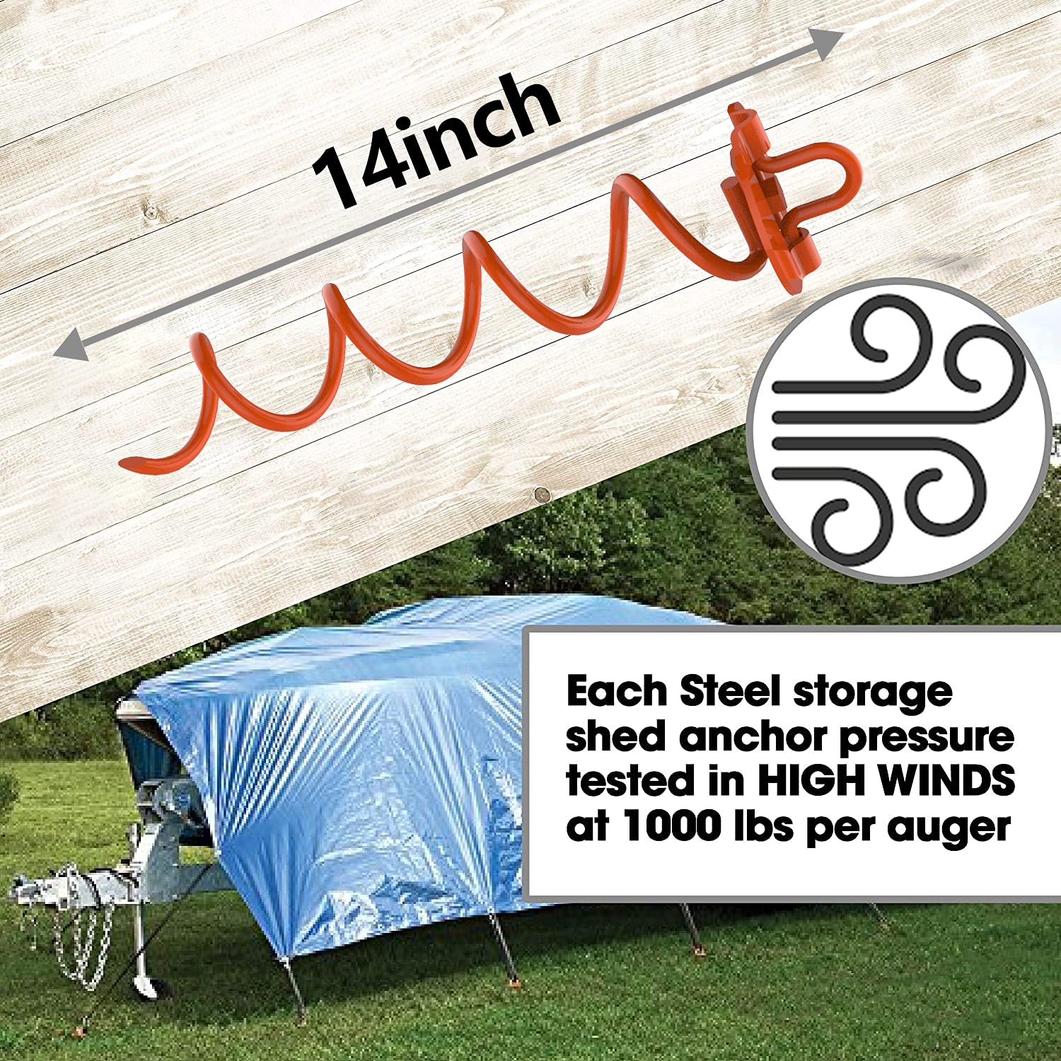 Eurmax Usa 4-Pc Pack Trampoline Anchor Spiral Stakes Heavy Duty Anchor Kit For Trampoline, Tents, Tarps, Canopies,Car Ports,Dog Tie Out And Etc (Orange)
