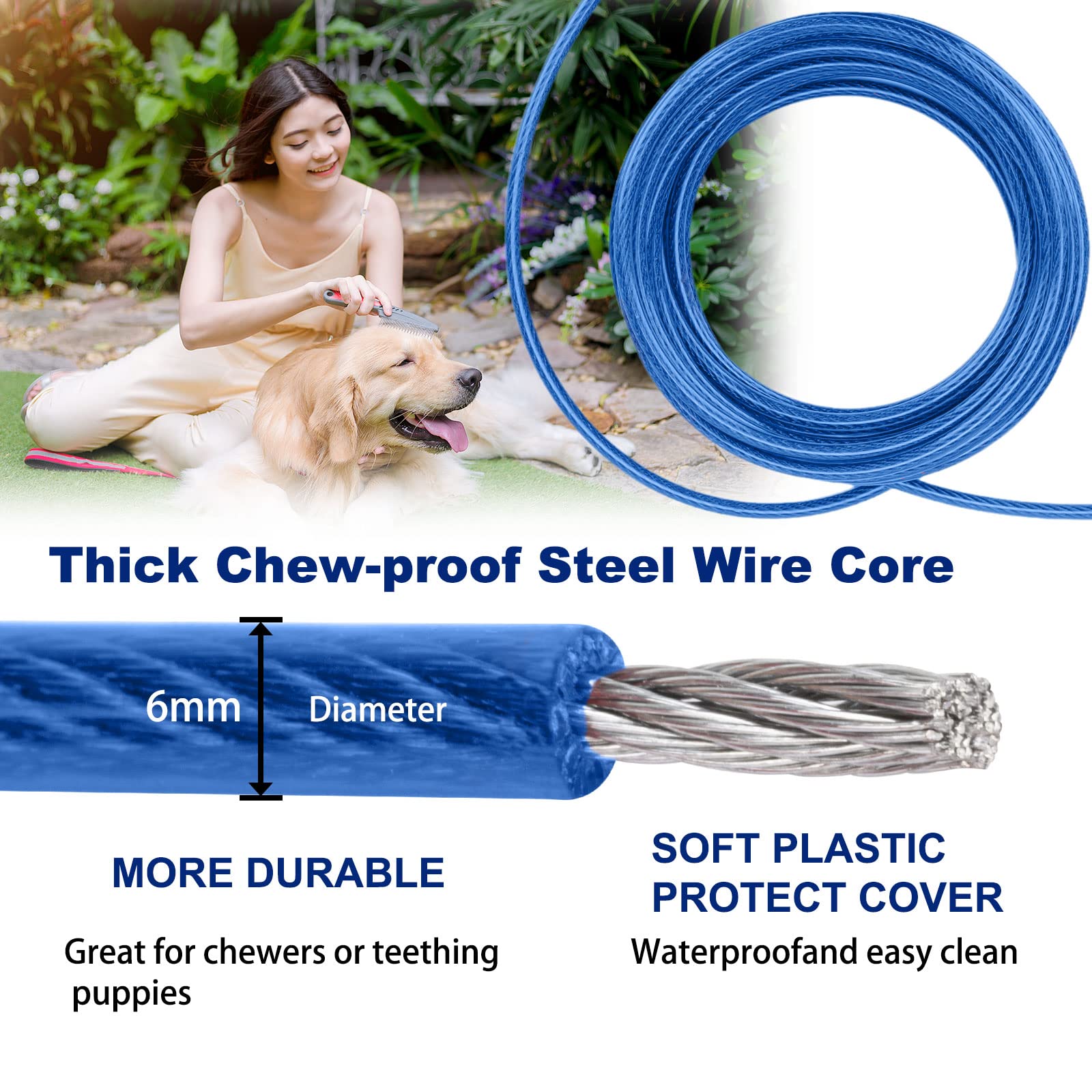 Darkyazi Dog Stake Tie Out Cable and Reflective Stake 16 ft Outdoor, Yard and Camping, for Medium to Large Dogs Up to 125 lbs (3