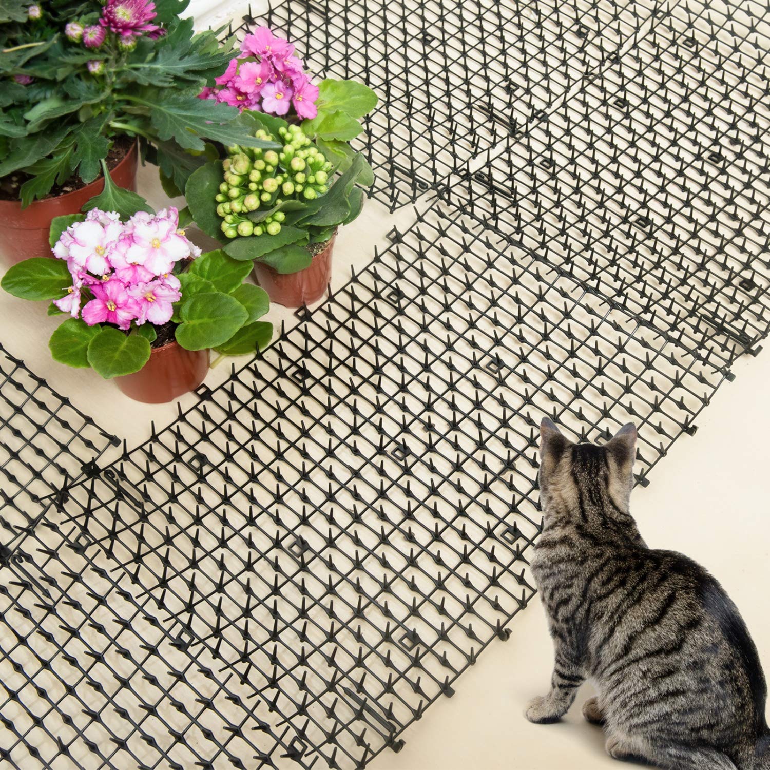 Pomeat 10 Pcs Scat Mat For Cats Indoor, 16' X 12' Cat Scat Mat With Spikes Sprickle, Digging Deterrent For Dogs, Outdoor For Garden And Fence, Cat Deterrent With 7 Staples