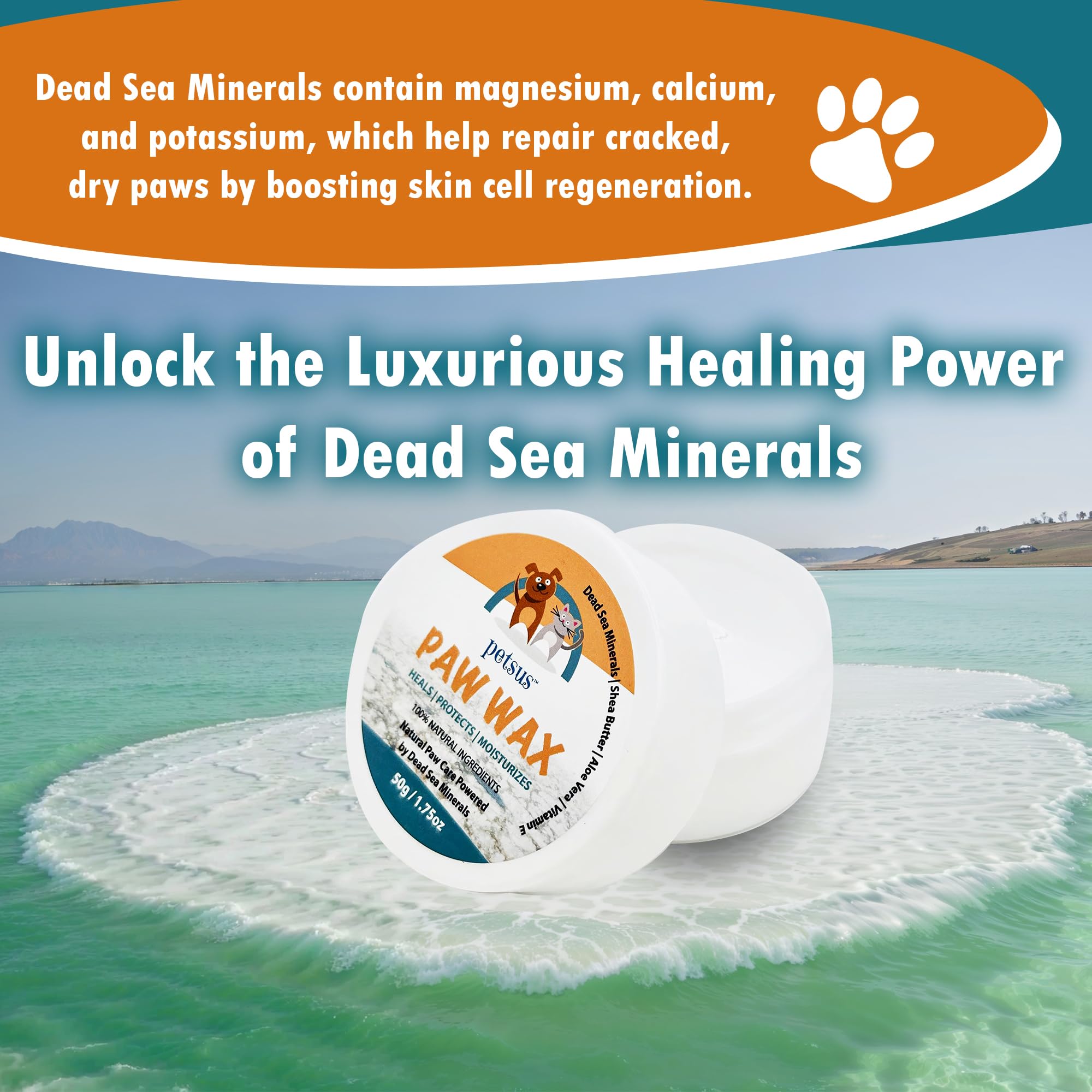 Petsus Natural Dog Paw & Nose Balm - Moisturizing Paw Wax With Dead Sea Minerals | Lick-Safe, Organic Balm For Dry, Cracked Paws