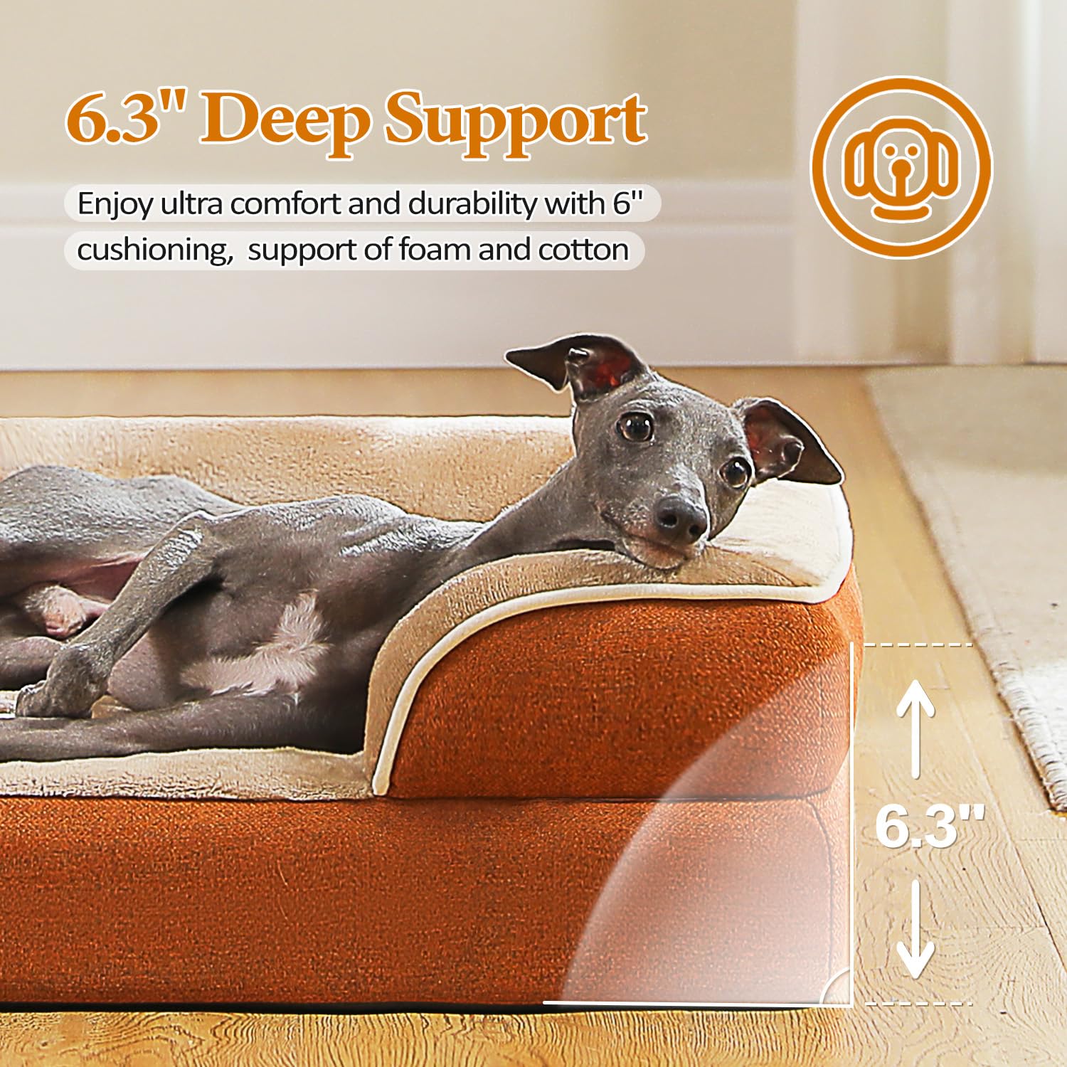 Pawz Road Orthopedic Dog Bed - Medium Size With Supportive Foam, 2-Layer Waterproof Cover And Non-Slip Bottom For Small To Large