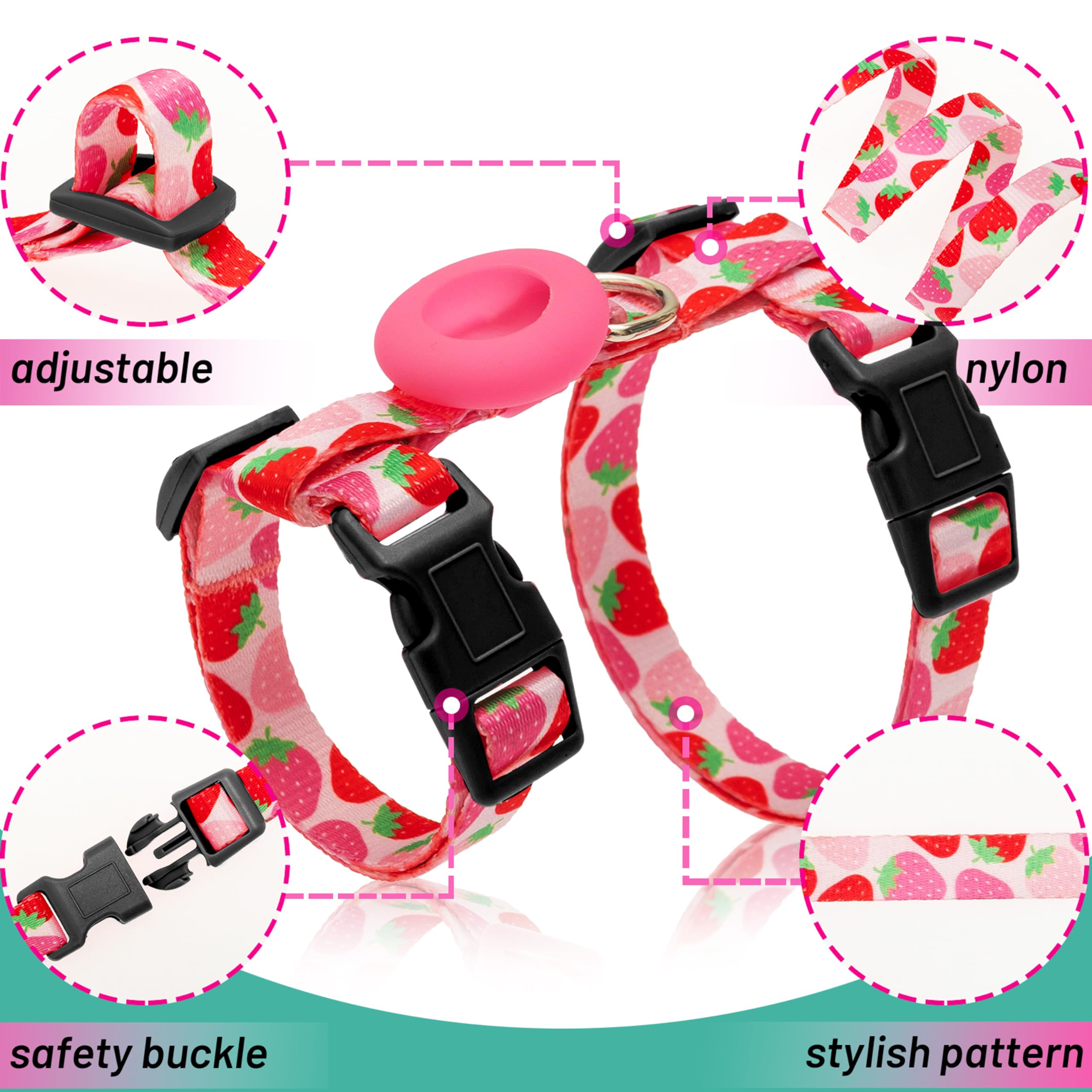 Cat Harness And Leash Escape Proof For Walking Travel Outdoor - Cute Strawberry Nylon Adjustable Cute Cat Harness Leash Set With
