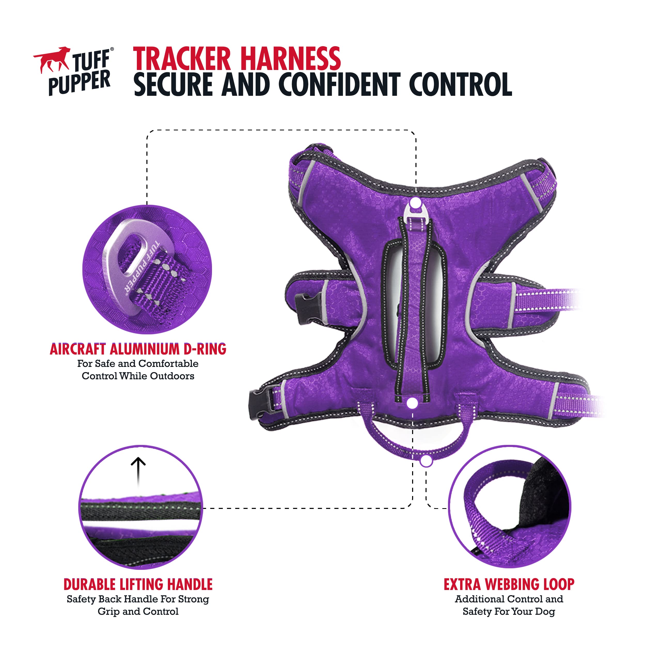 Tuff Pupper Escape Proof No Escape Dog Harness | 5 Point Adjustable Fit Harness for Dogs | Padded Dogs Harnesses | Handle Dog Li
