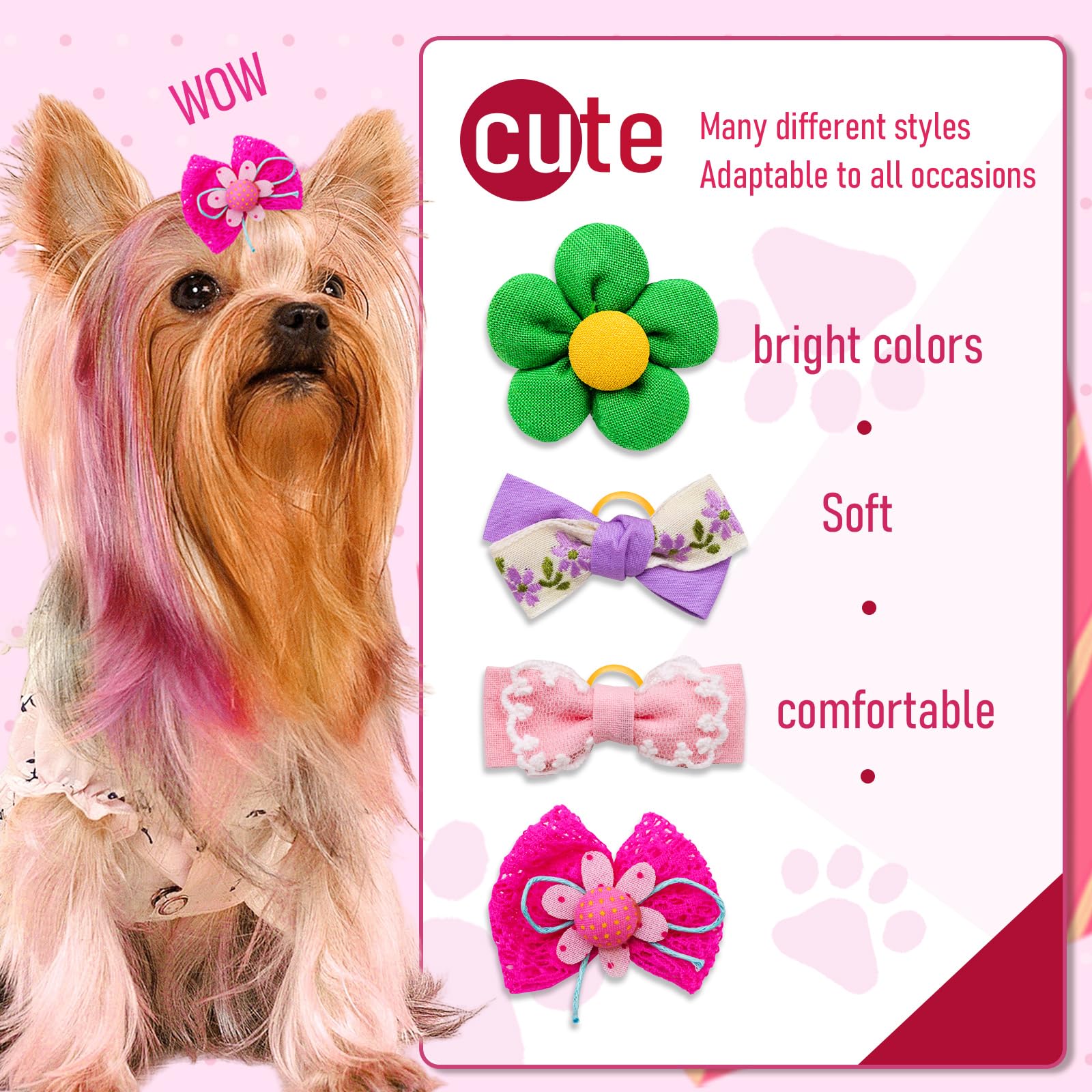Mruq Small Dog Hair Bows With Rubber Bands, Mix Handmade Cute Puppy Gooming Flower Ball Bows For Holiday Daily Accessories (A339