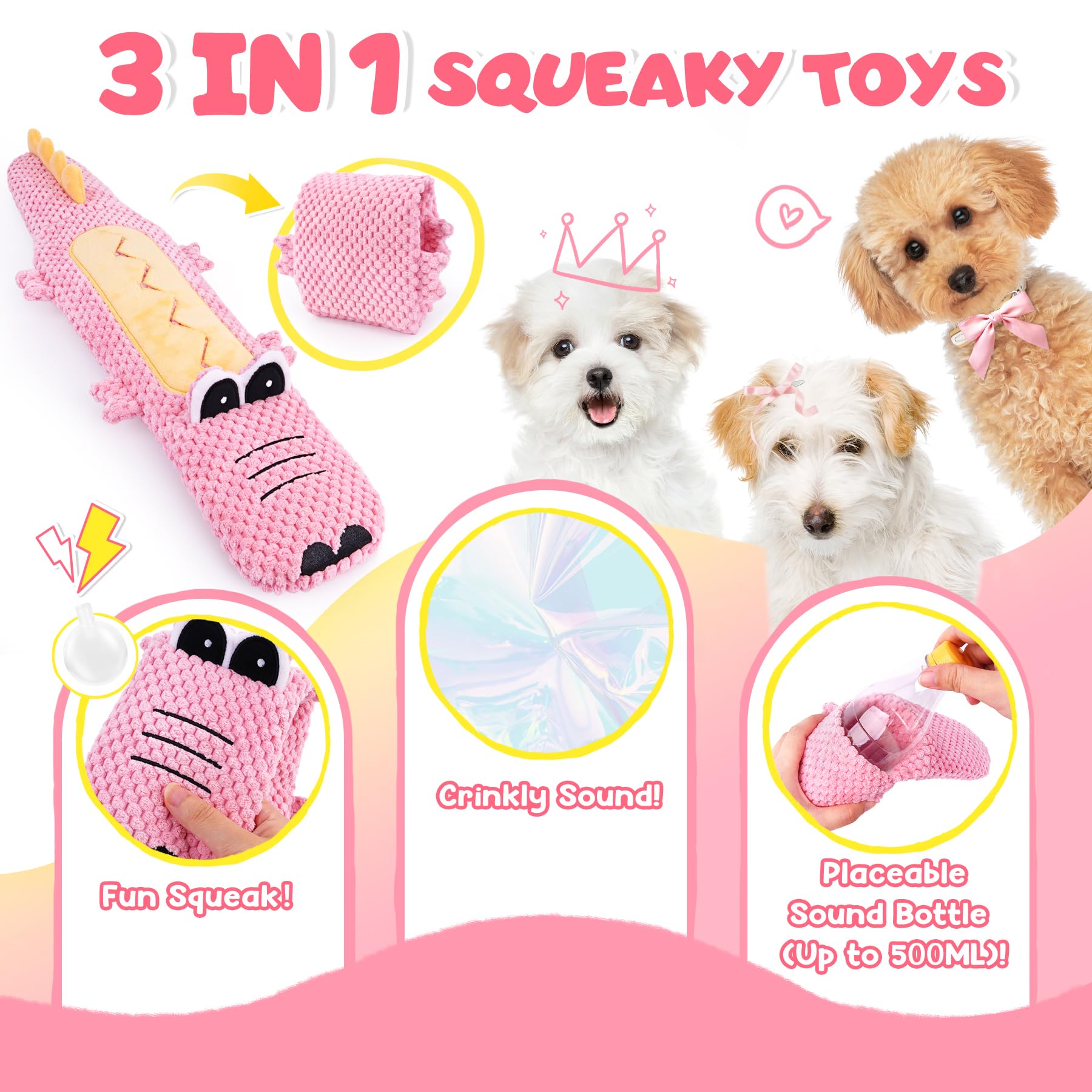 KIPRITII 25-Pack Pink Dreamy Dog Toy Set for Small Female Puppies - Includes Sweet Rope Toys, Chew Toys, Cute No-Stuffing Squeak