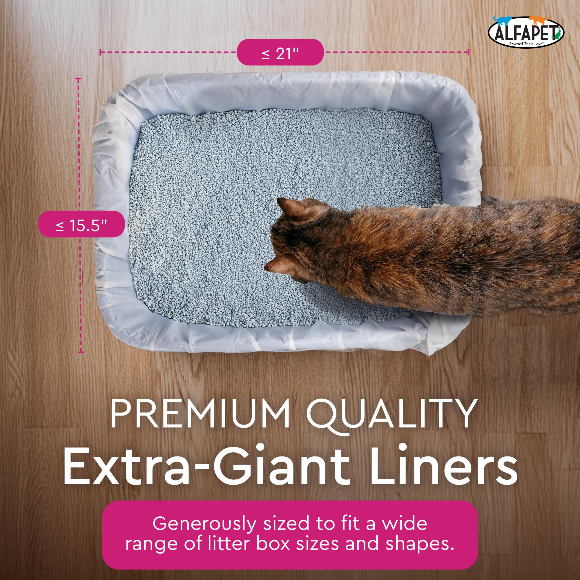 Alfapet Elastic Cat Litter Box Liners - Extra Giant 10 Count - Tear-Resistant Cat Litter Bags - Waterproof Kitty Litter Liners - Fits Litter Box Pan Sizes Xl, Giant, X-Giant, 37' X 18', 20 Lb Capacity