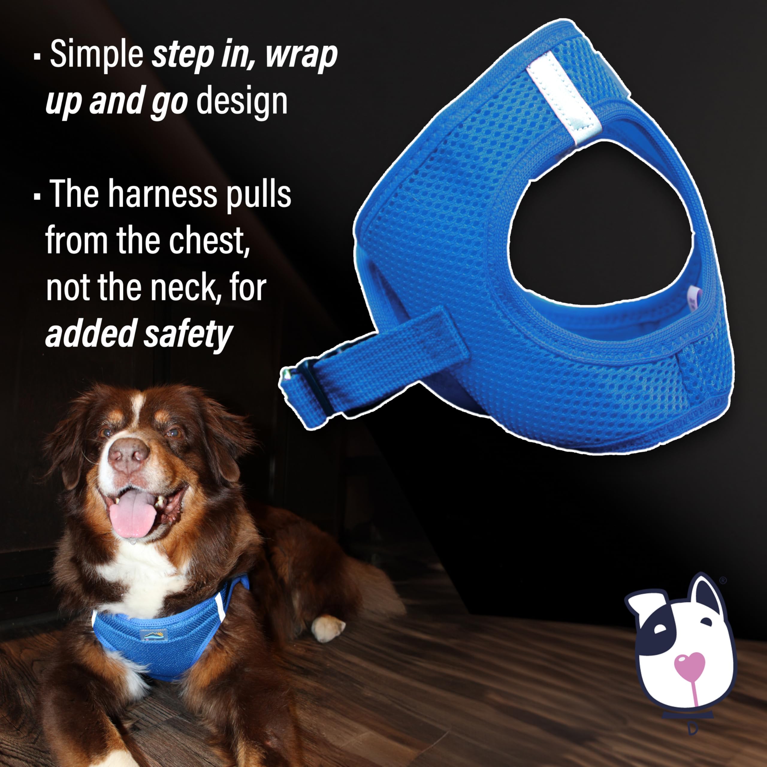 Doggie Design American River Solid Ultra Choke-Free Dog Harness - Cobalt Blue (Xxx-Large)