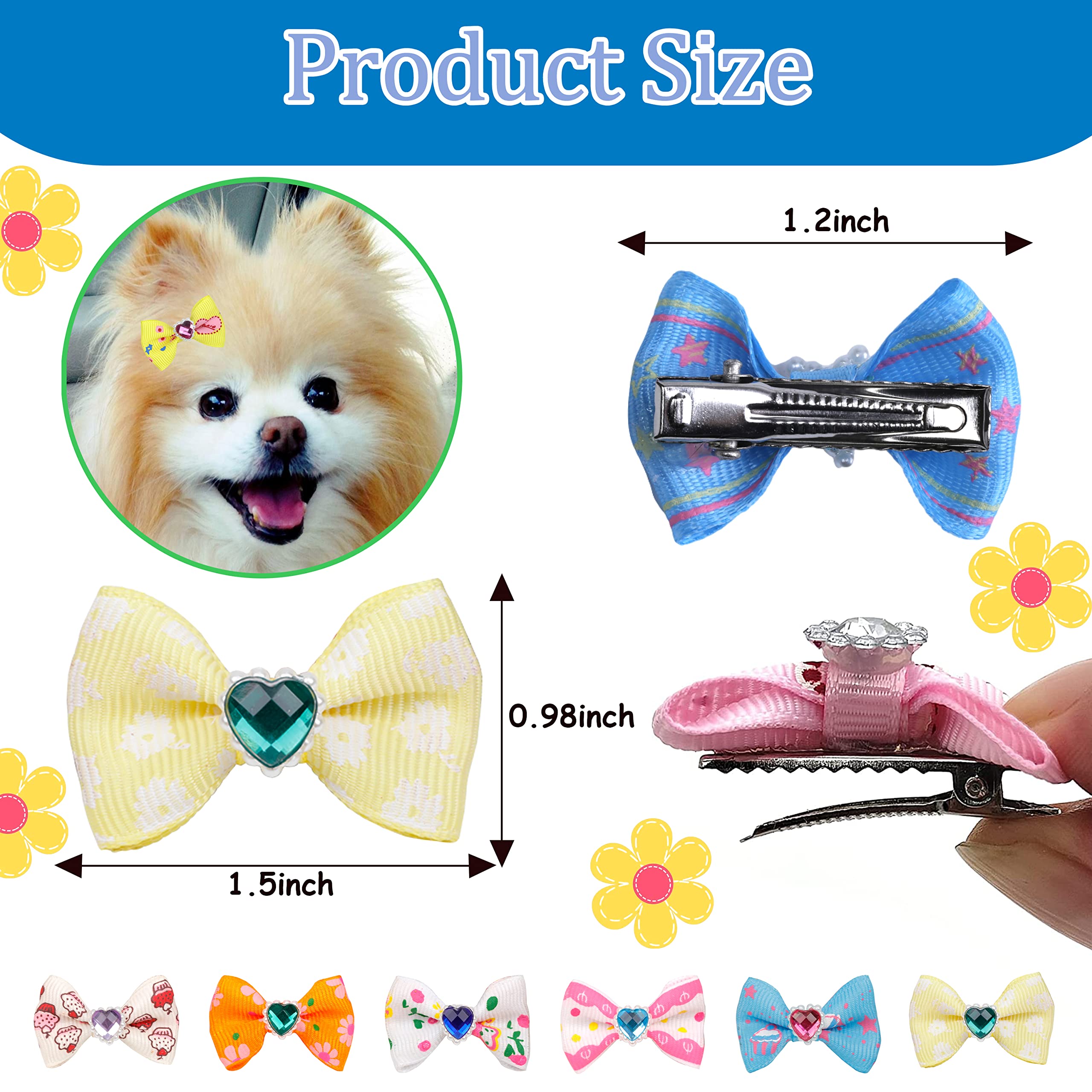 60Pcs Puppy Dogs Hair Barrettes Bows With Metal Clips,Rhinestone Tiny Christmas Bowknot Hair Bows Hair Topknot Hair Clips For Cat Puppy Party Birthday ,Handmade Hair Accessories Pet Grooming