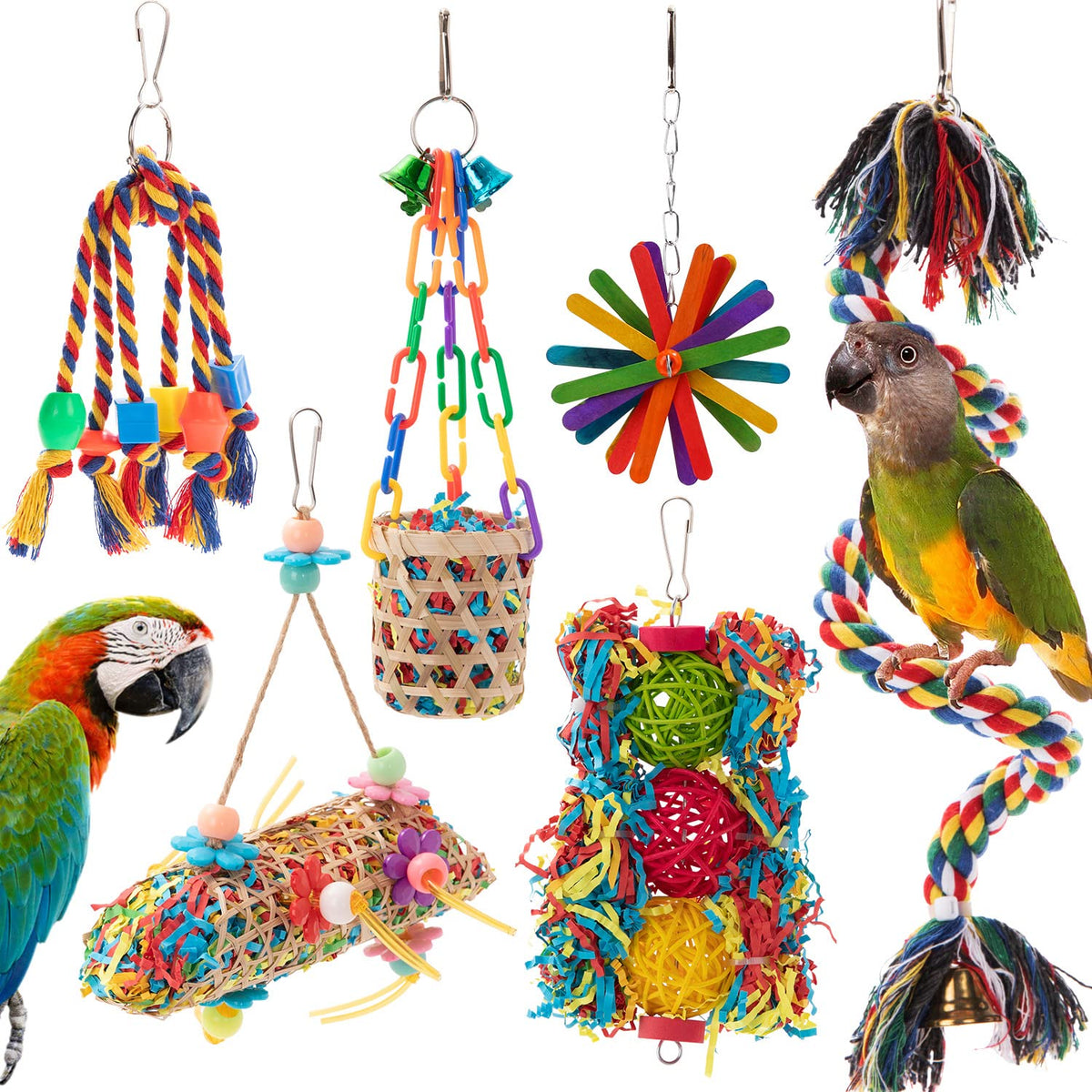 RLRICH 6 Pack Bird Colorful Chewing Toys Parrot Foraging Shredder Toys Shred Hanging Foraging Toys,Comfy Perch Parrot Toys for R