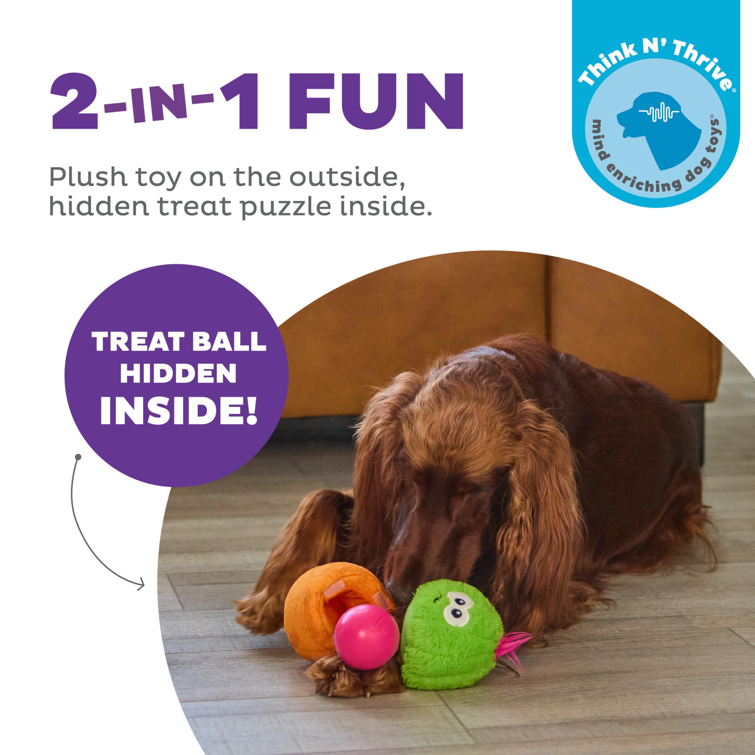 Outward Hound By Nina Ottosson Snack Palz Interactive Plush Dog Puzzle With Treat Ball, Cactus, Green