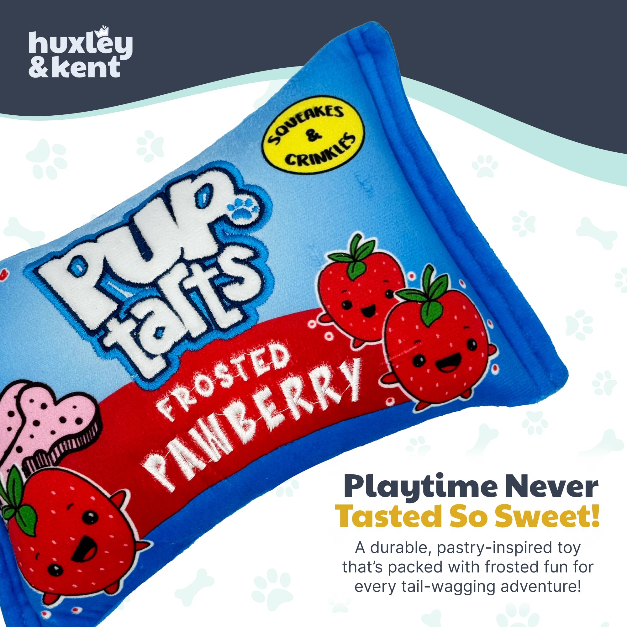 Huxley & Kent For Dogs - Pup-Tarts Frosted Pawberry (Large) - Snack Attack Power Plush Funny Dog Toy With Squeaker - H&K