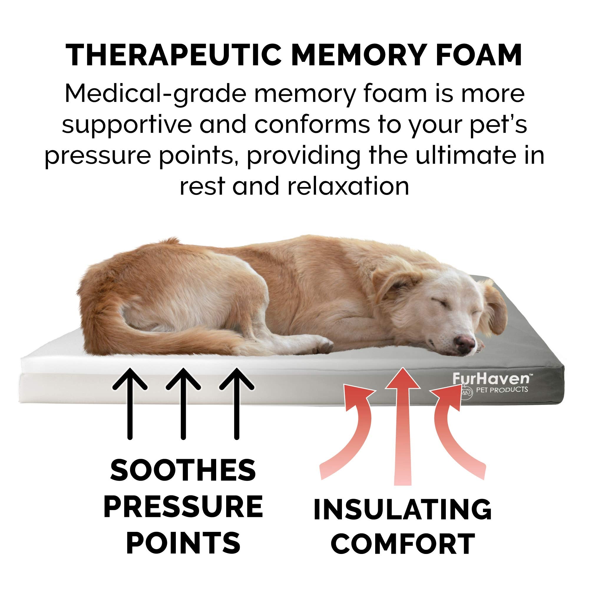 Furhaven Water-Resistant Memory Foam Dog Bed for Large Dogs w/ Removable Washable Cover, For Dogs Up to 95 lbs - Indoor/Outdoor