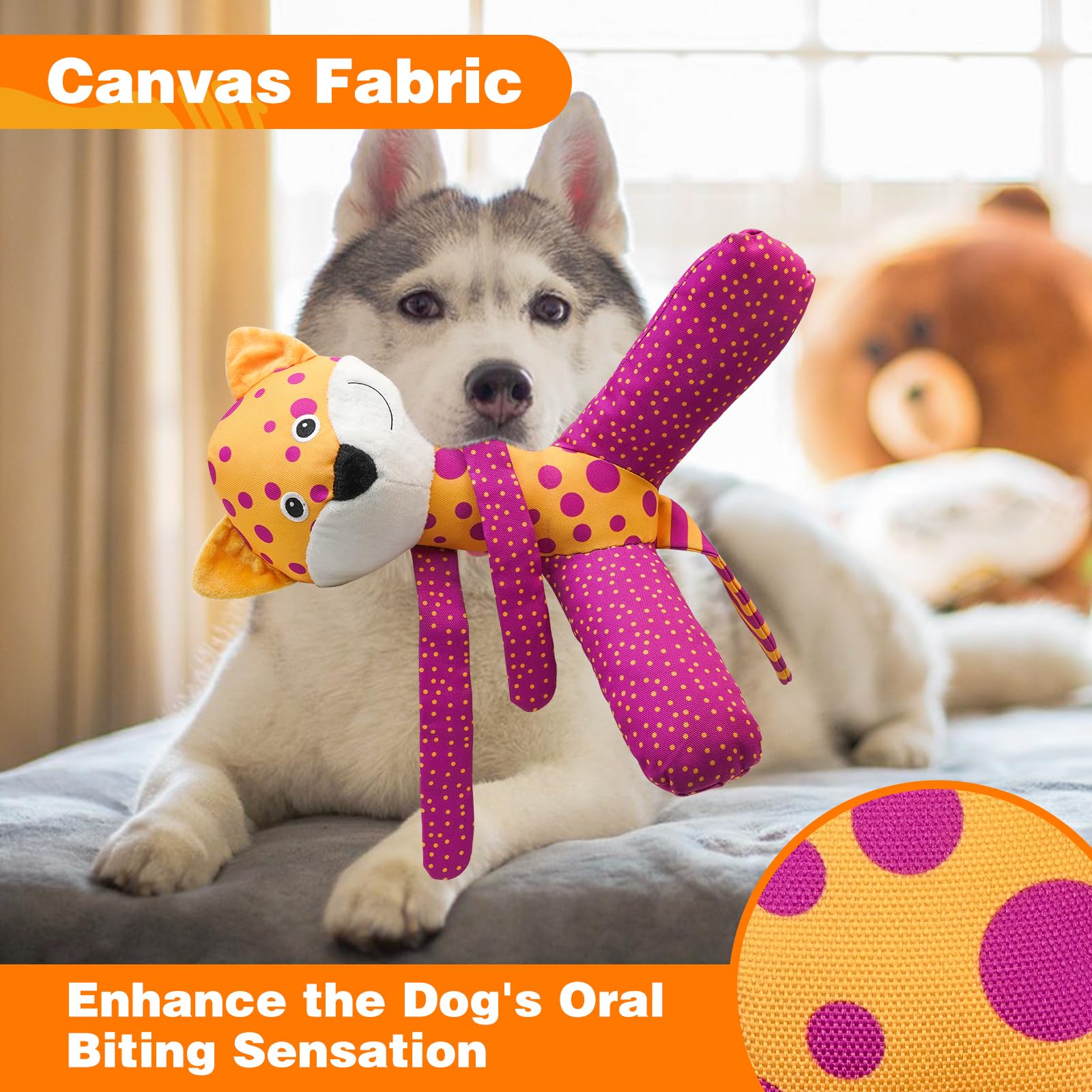 Lepawit Squeaky Dog Toys, Canvas Fabric Sturdy Dog Toy Built-In Crinkle Paper, Cute Leopard Interactive Dog Toys For Small And M