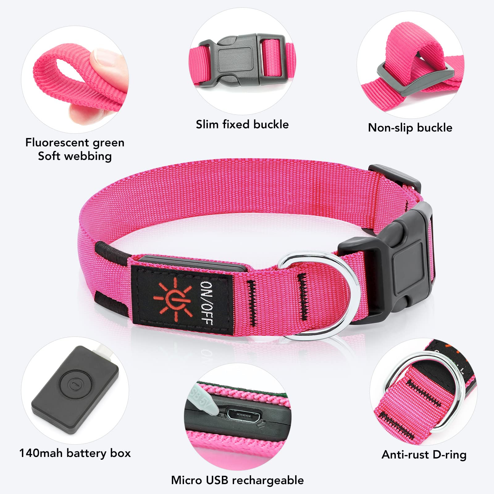 Koskill Light Up Dog Collar At Night, Led Dog Collar Adjustable, Lighted Dog Collar Rechargeable Waterproof, Dog Lights For Nigh