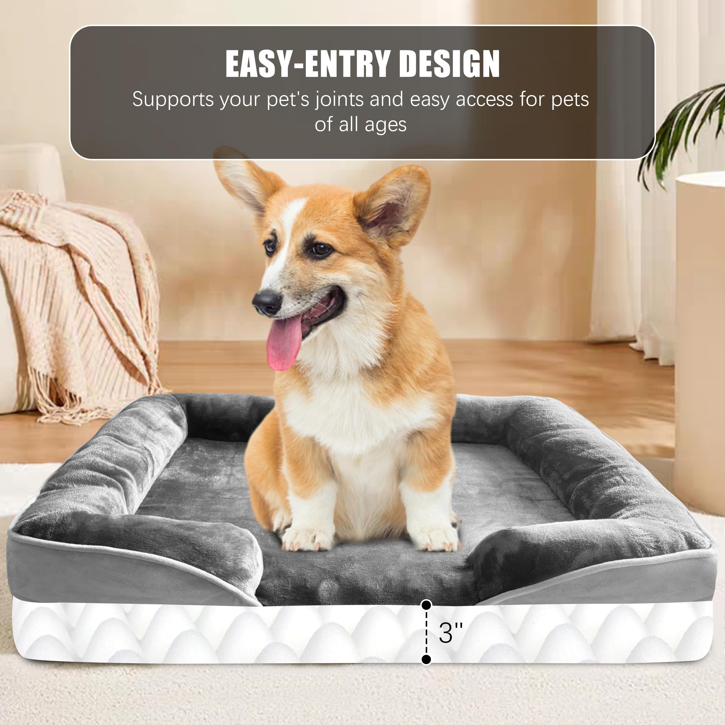 Spotted Play Orthopedic Dog Bed With Sides - Dog Sofa Beds For Medium Dogs, Supportive Foam Pet Couch Bed With Washable Removabl