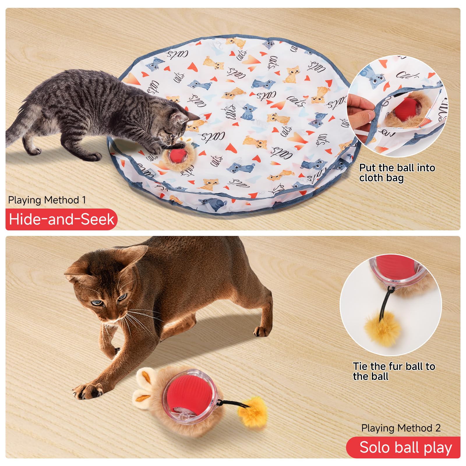 Goldsuccess 2 In 1 Simulated Hunting Interactive Cat Toy,Self Rolling Ball In Pouch Rechargeable Hide And Seek Toys For Indoor C