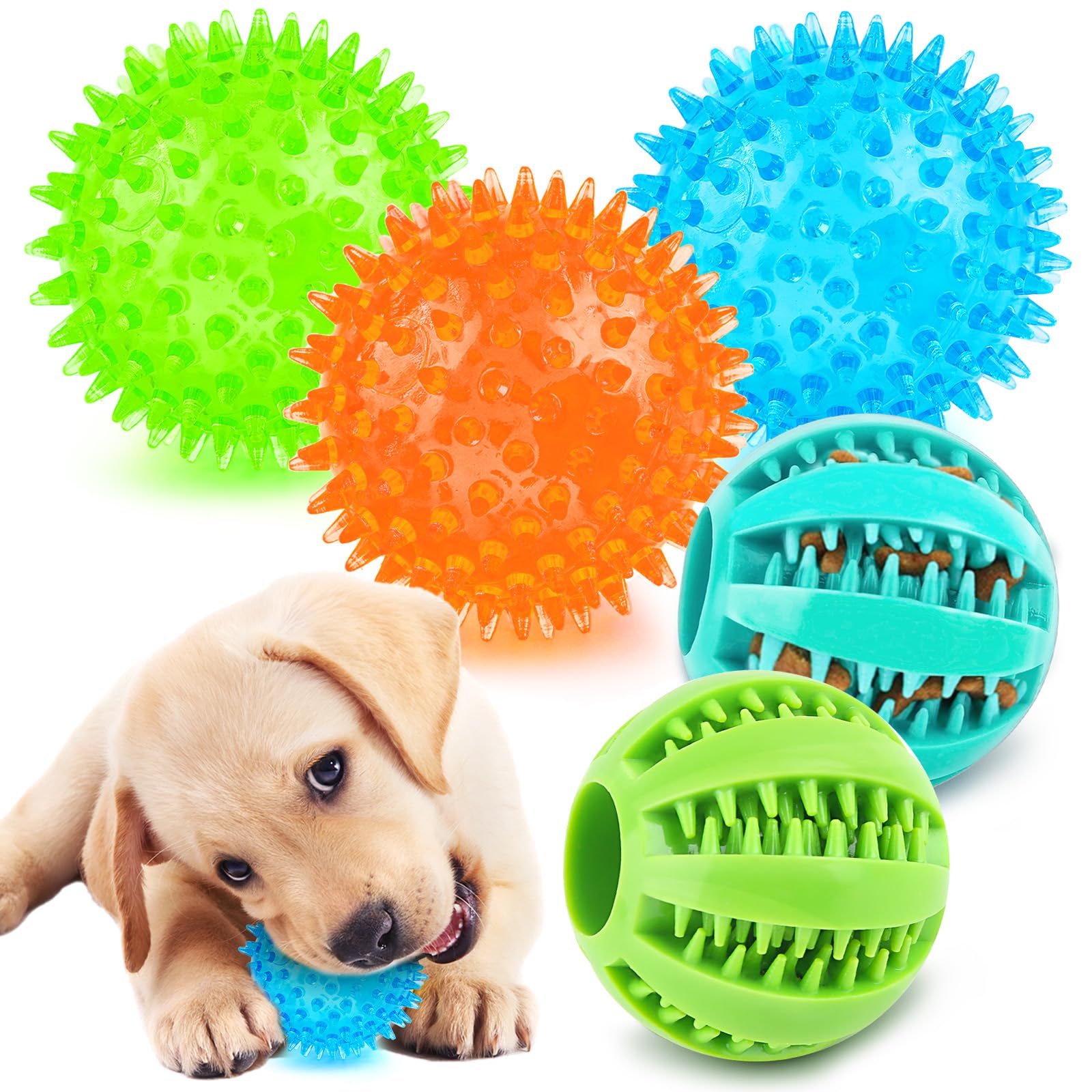 Puptily Interactive Dog Toys - 2.5' Squeaky Teething Chew Balls For Small Dogs, Clean Teeth & Training (5Pcs)
