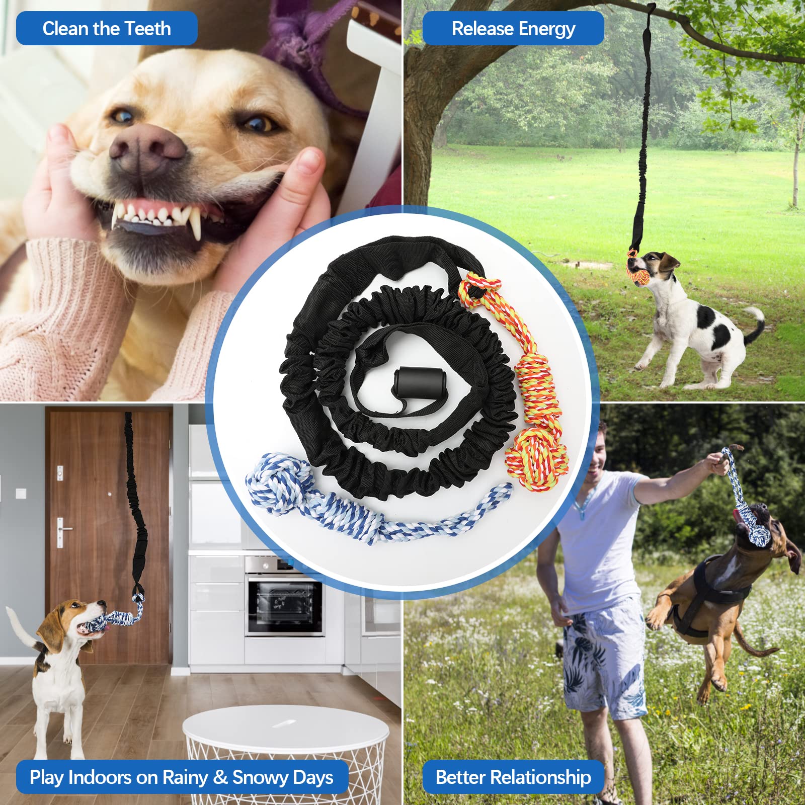 Qingfangli Spring Pole Dog Rope Outdoor Tug Of War Toy For Pitbull Medium To Large Dogs Bungee Hanging Exercise Ropes Muscle Bui