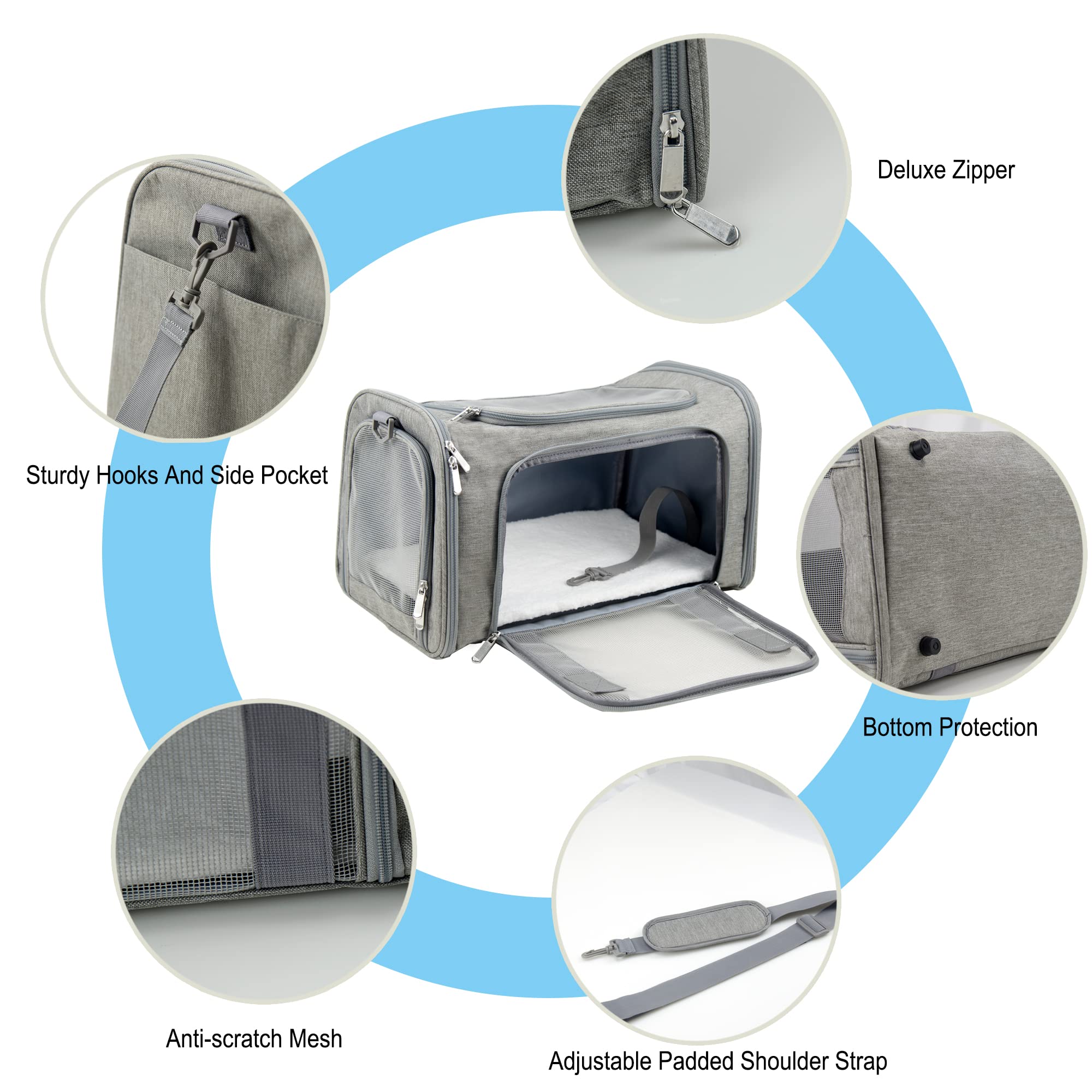 Nextfri Soft Sided Carrier For Small Medium Cats Dogs,Tsa Airline Approved Collapsible Travel Pet Carrier Medium Grey