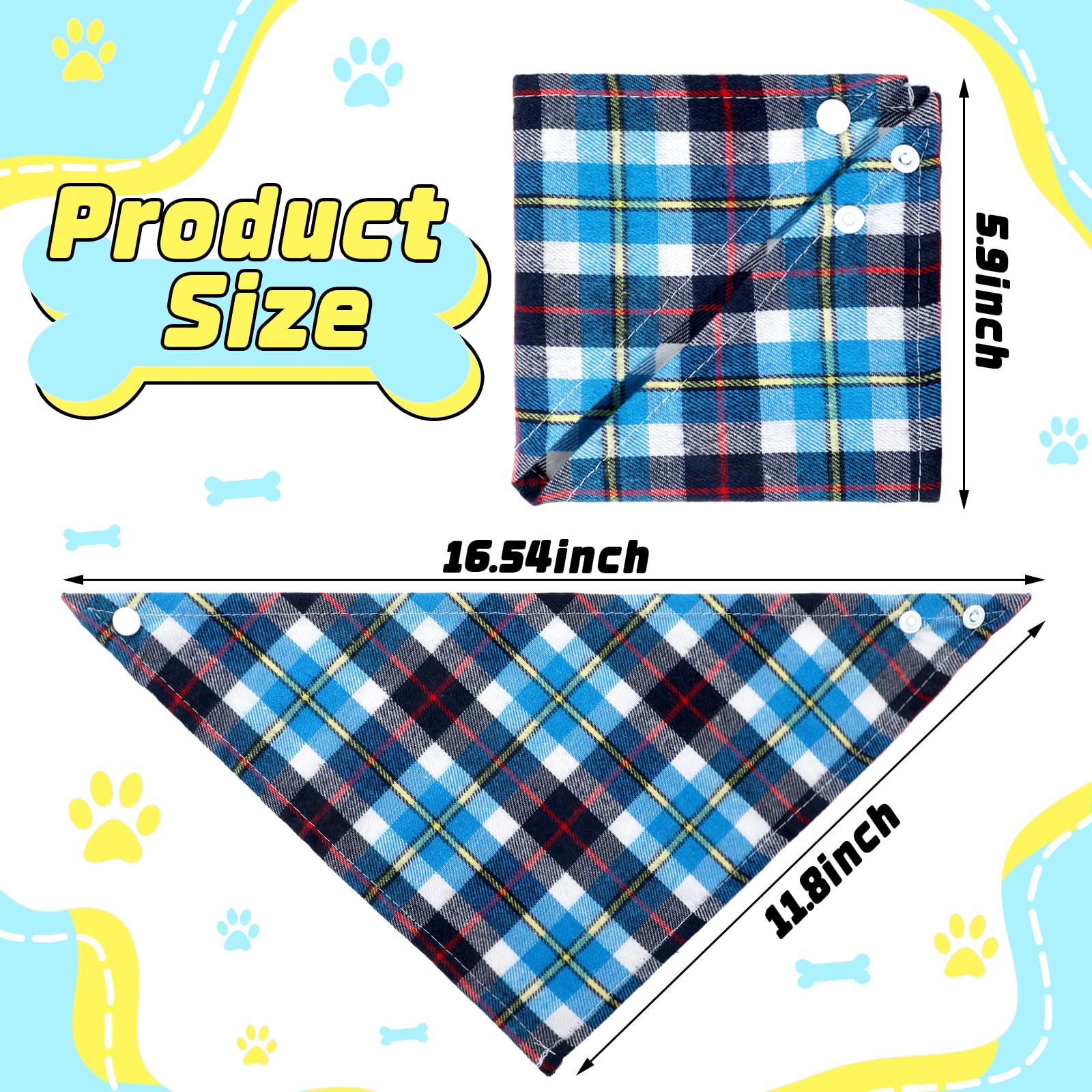 6 Pieces Triangle Dog Bandana Dog Scarf Plaid Printing Adjustable Bibs Scarf Washable Square Kerchief Bandana Set For Small To L