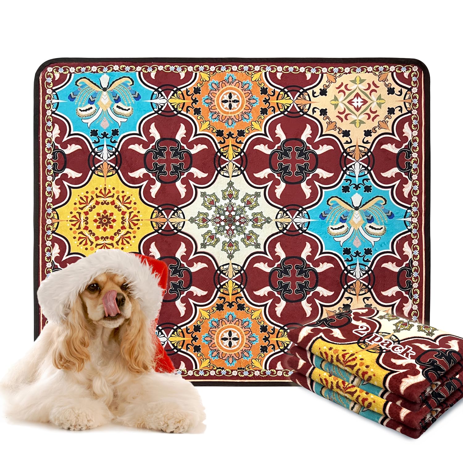 Qeils Christmas Washable Pee Pads For Dogs, 2 Pack Reusable Puppy Pads 36''X41'' Super Absorbent Leakproof Dog Training Pads, No