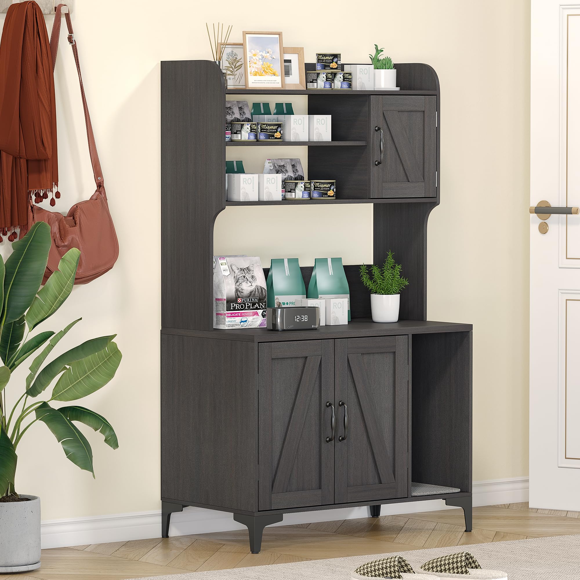 IDEALHOUSE Cat Litter Box Enclosure with Shelves and Doors,Wood Sturdy Hidden Litter Box Furniture,Indoor Cat House Furniture fo