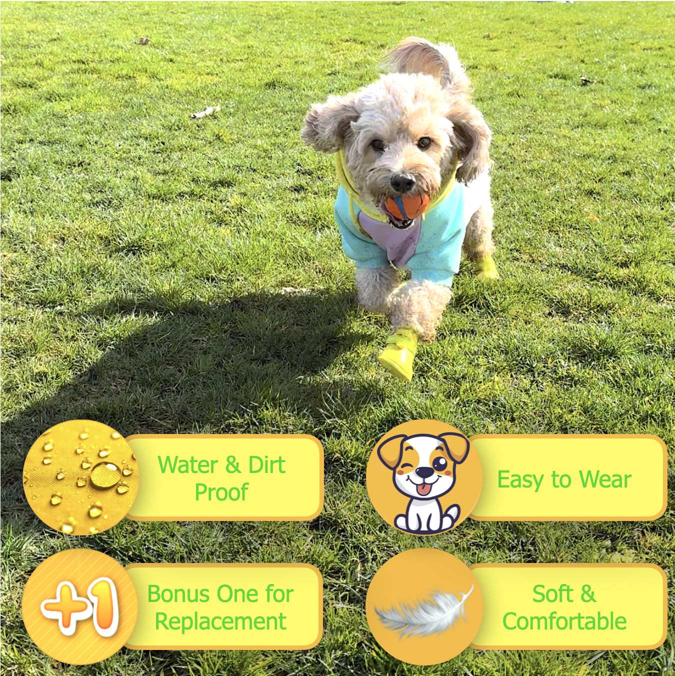Ultra Soft Waterproof & Dirt-Resistant Yellow Dog Boots By Quality Life Hack (Plus One Free) - Size Small